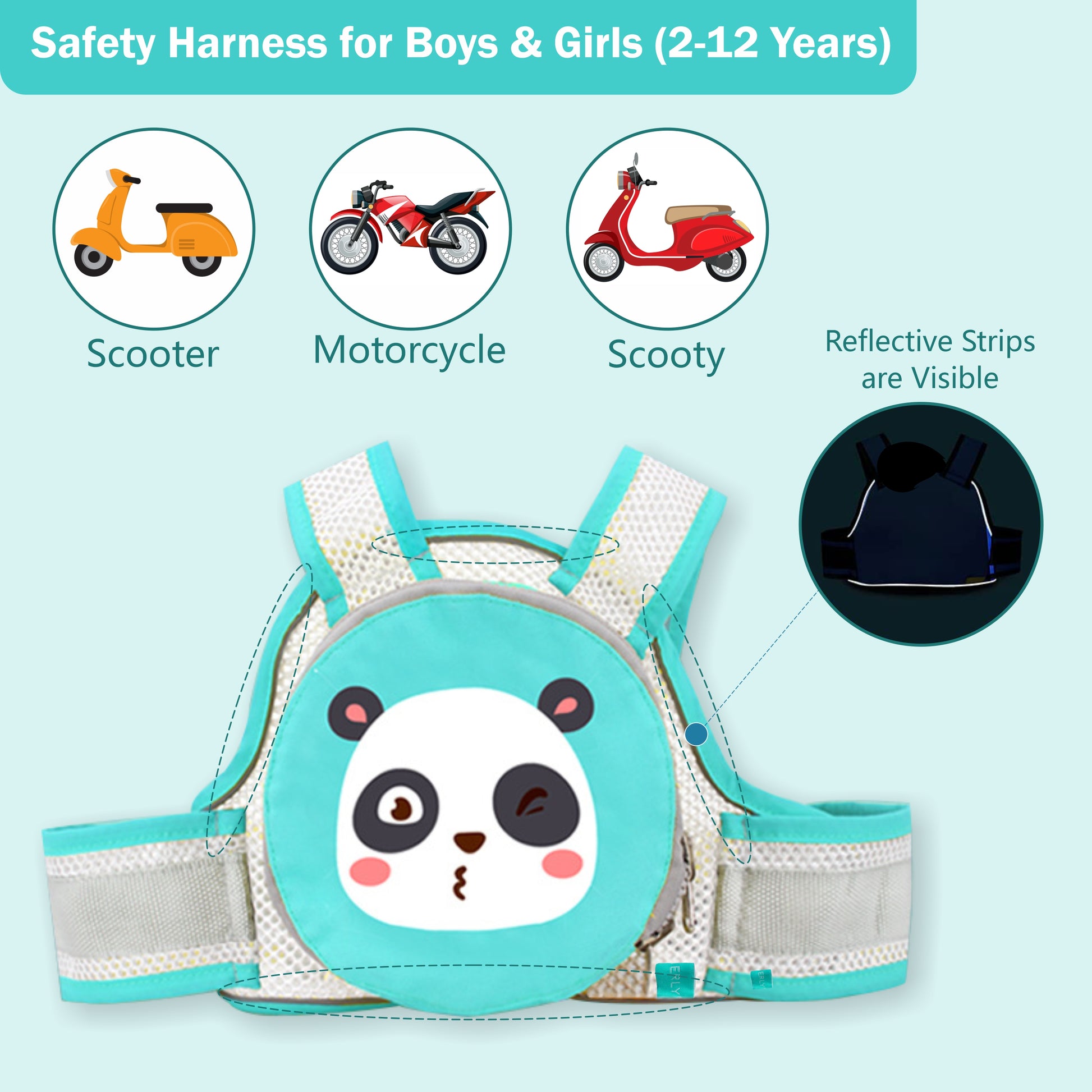 Motherly Children's Motorcycle Safety Harness Safe, Stylish Riding Companion with Two Wheeler Child Safety Belt - MOTHERLY