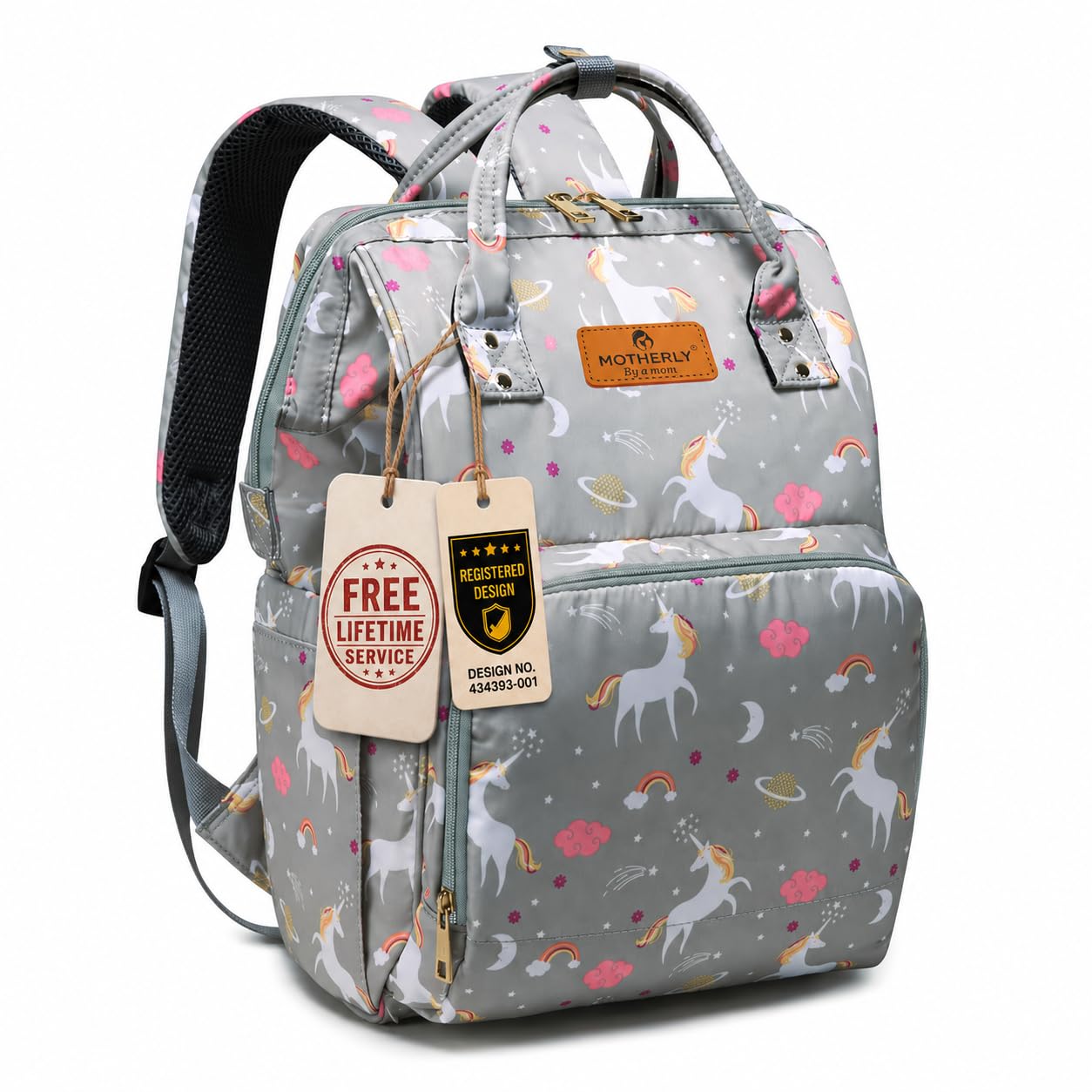 Motherly Patented Diaper Bag Backpack for Moms | Waterproof Baby Travel & Maternity Bag | Spacious Nappy Bag with Insulated Bottle Pockets & Warranty  (Elegant Series)