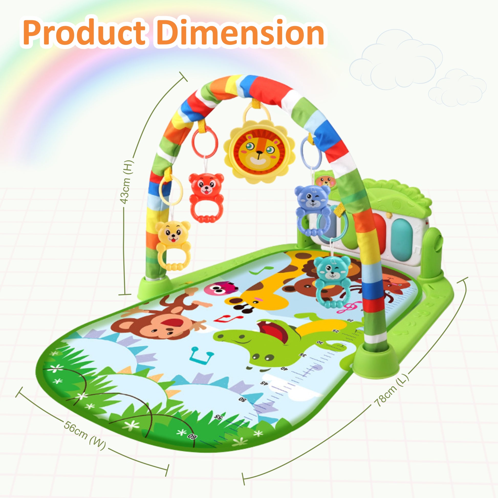 Motherly Musical Keyboard Baby Play Mat Gym with Colorful Piano and Fitness Rack - MOTHERLY