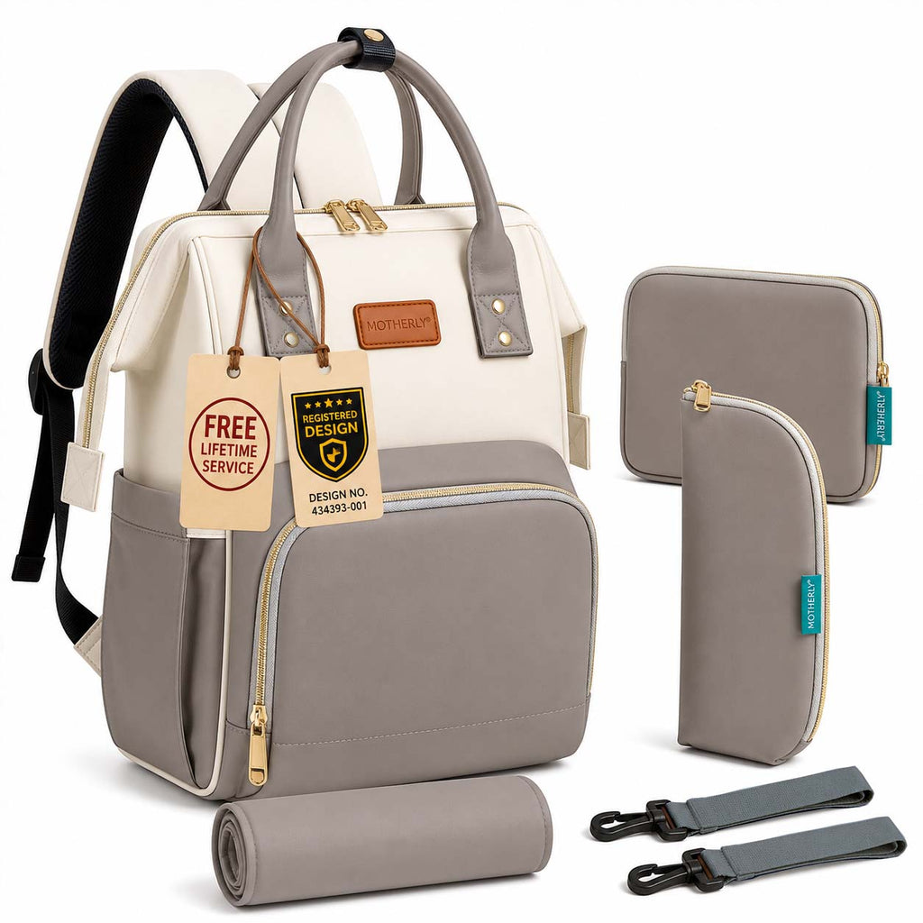 Motherly Patented Design Maternity Diaper Bag with Accessories | Waterproof Baby Travel Bag | Multi-Pocket Organizer for Newborn Essentials & Hospital Use (Envy Series)