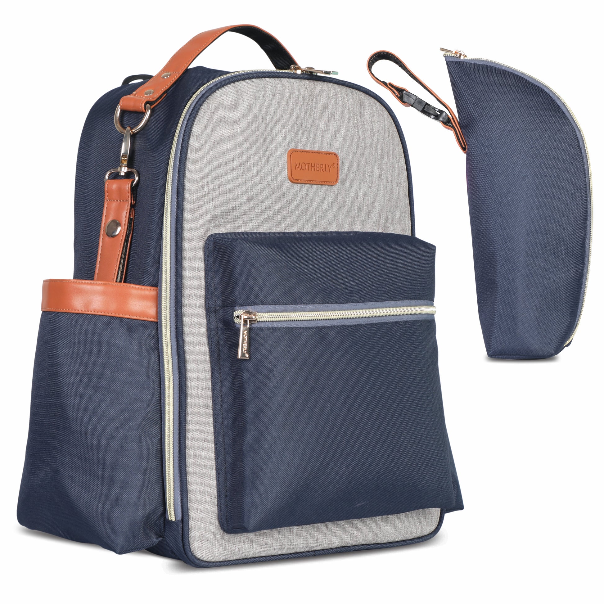 Motherly Diaper Bags For Mothers Stylish Backpacks for Moms for Travel with Stroller Hooks & Insulated Bottle Cover|6 Month Warranty |(Navy Gray) - MOTHERLY