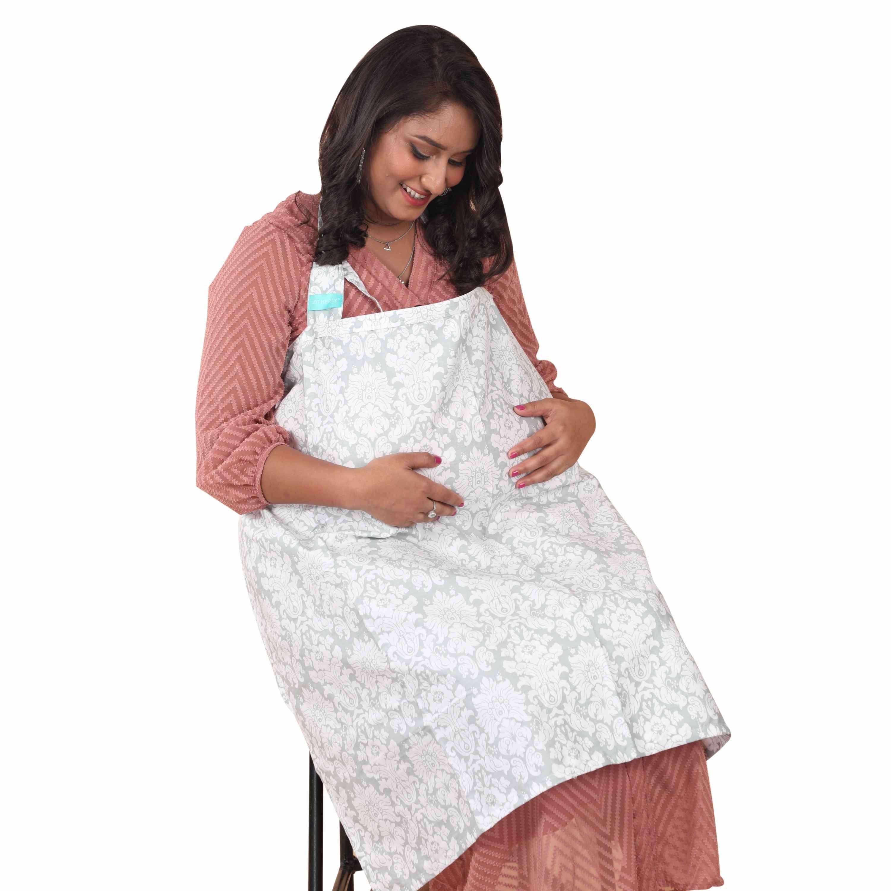 Care Cave Nursing Scarf - Gray/White Flower Print