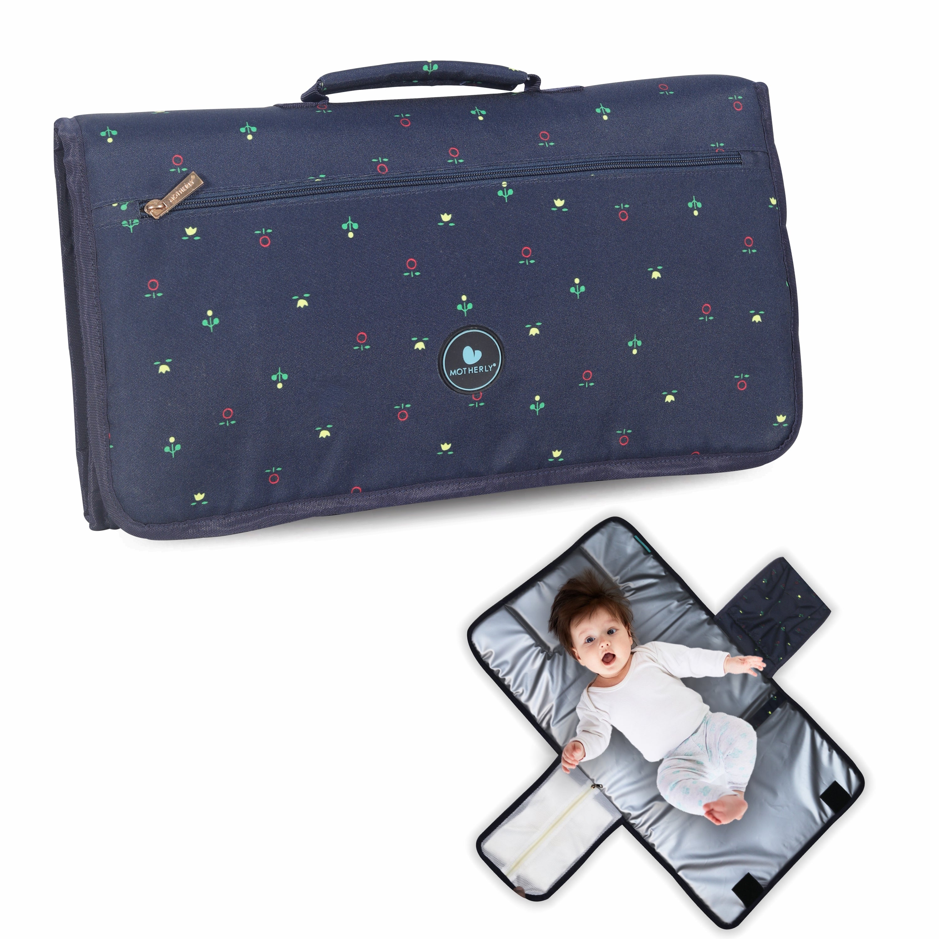 Motherly Portable Diaper Changing Mat for Newborn baby, Leakage Proof Diaper Changing Pad for Traveling with Advanced Features, One-Hand Foldable Massage Mat, Baby Shower Gift - MOTHERLY