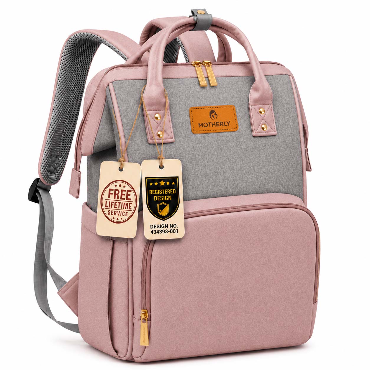 Motherly Crown Melange Fabric Diaper Bag for Travel & Maternity, Multipocket Water-Resistant Hospital Organizer for Newborn Moms with Warranty