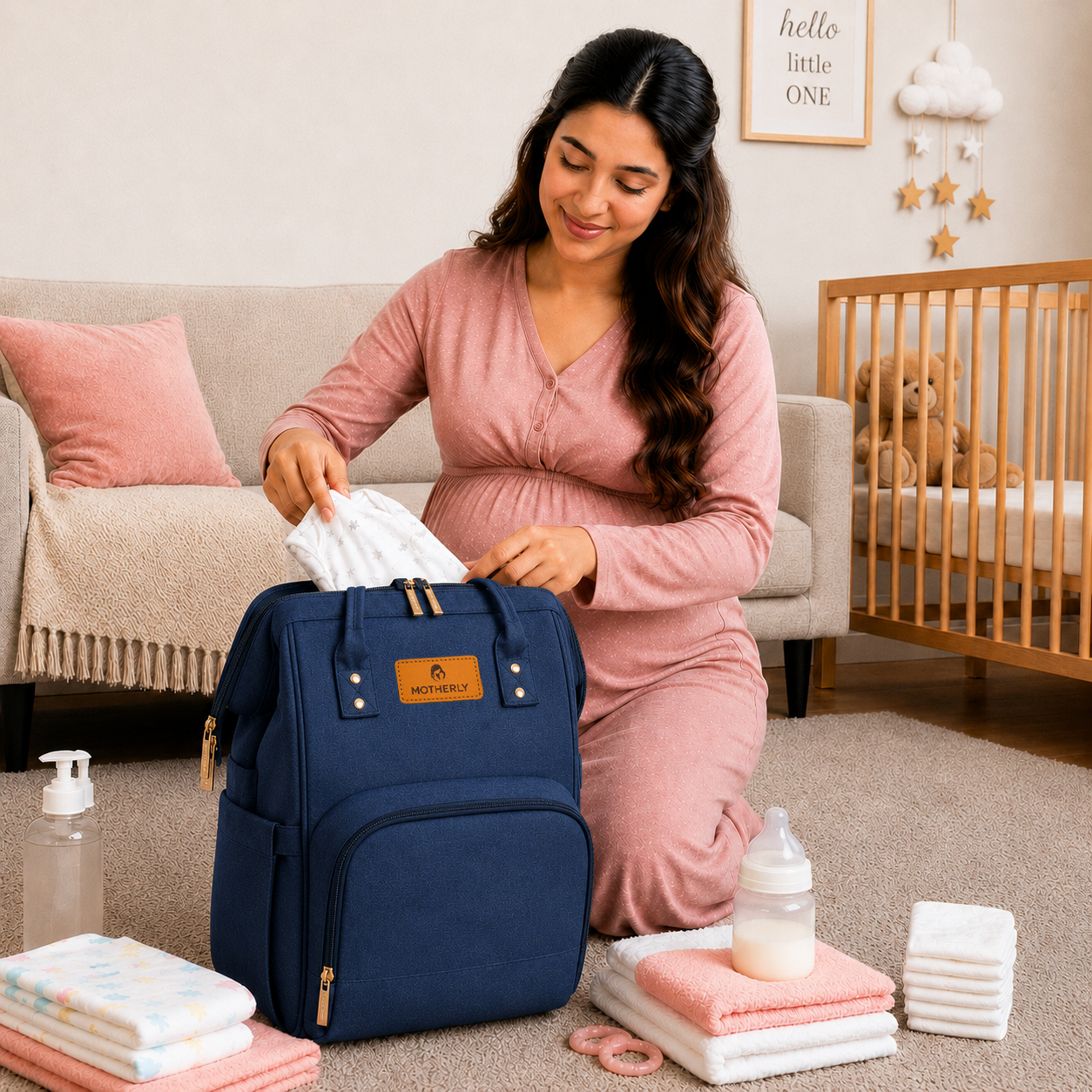 Motherly Crown Diaper Bag for Moms – Water-Resistant Travel & Maternity Bag with Multiple Pockets & 6-Month Warranty