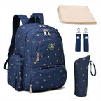 Motherly Stylish Babies Diaper Bags for Mothers with 1 Bottle Bag + 1 Diaper Changing Mat + 1 Set of Stroller Hooks (Blue Flower) - MOTHERLY