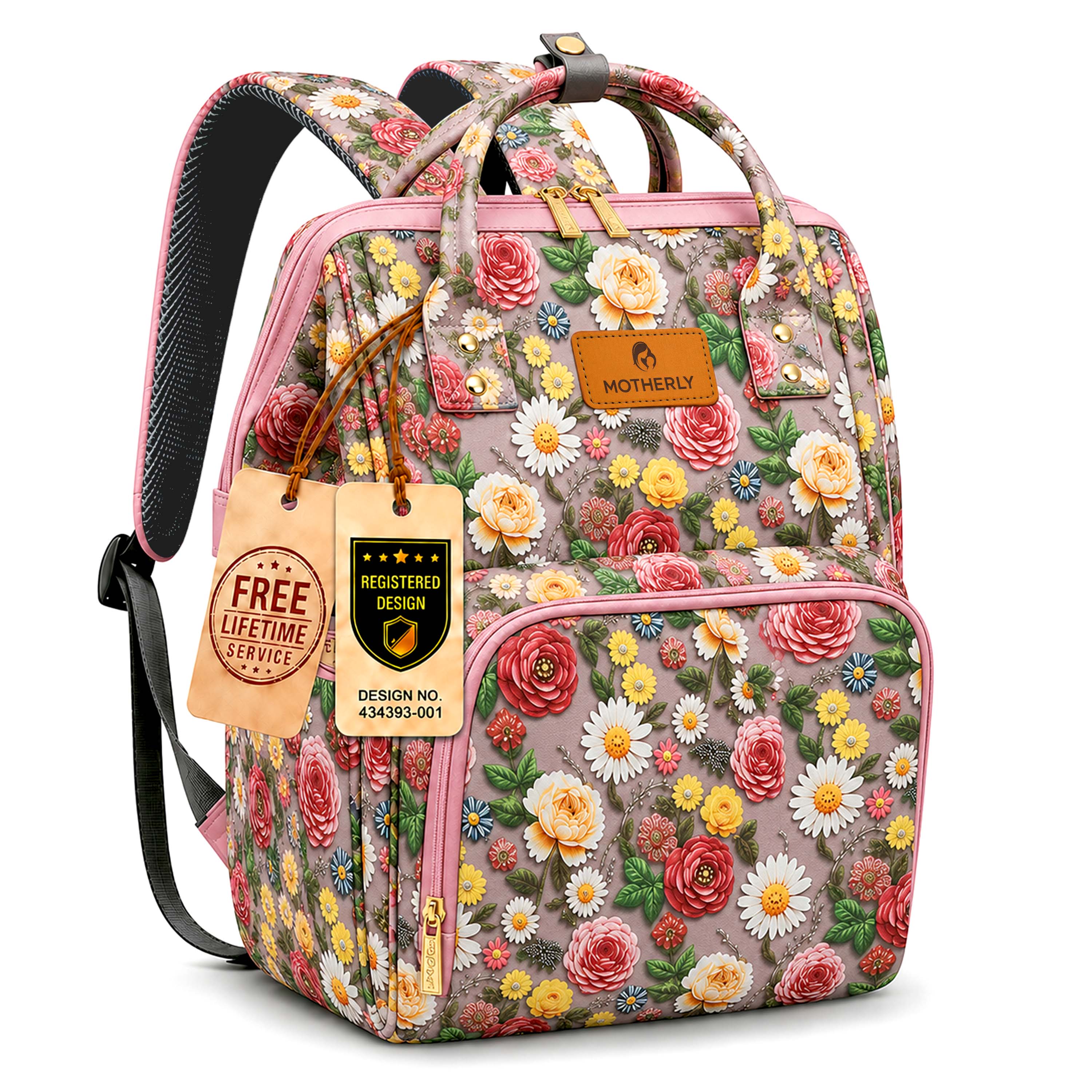 Motherly Patented Diaper Bag Backpack for Moms | Waterproof Baby Travel & Maternity Bag | Spacious Nappy Bag with Insulated Bottle Pockets & Warranty  (Elegant Series)