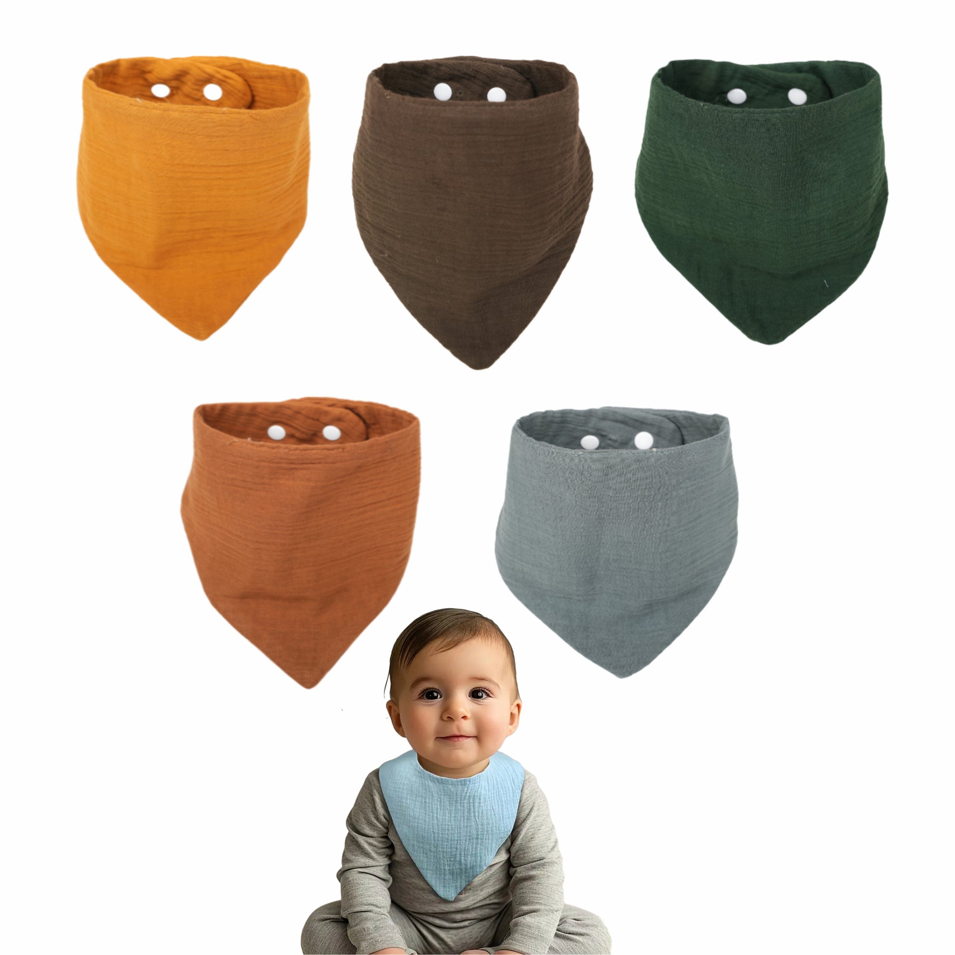 Motherly Bib for Baby 0 to 6 Month – Soft Muslin Baby Apron, Adjustable & Absorbent Bibs for Newborns to 12 Months Boys and girl (Multicolor) - MOTHERLY