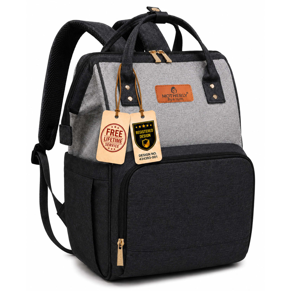 Motherly Patented Diaper Bag Backpack for Mothers | Waterproof Baby Travel & Maternity Bag | Multiple Compartments, Insulated Bottle Pockets, Warranty | Crown Series