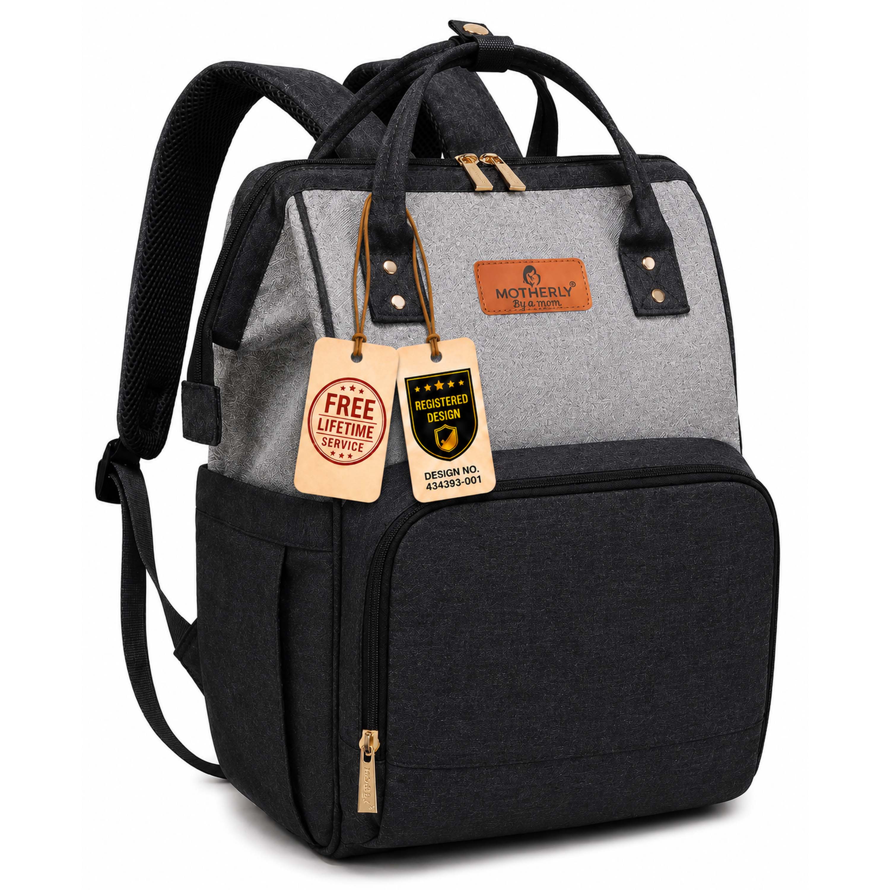 Motherly Patented Diaper Bag Backpack for Mothers | Waterproof Baby Travel & Maternity Bag | Multiple Compartments, Insulated Bottle Pockets, Warranty | Crown Series