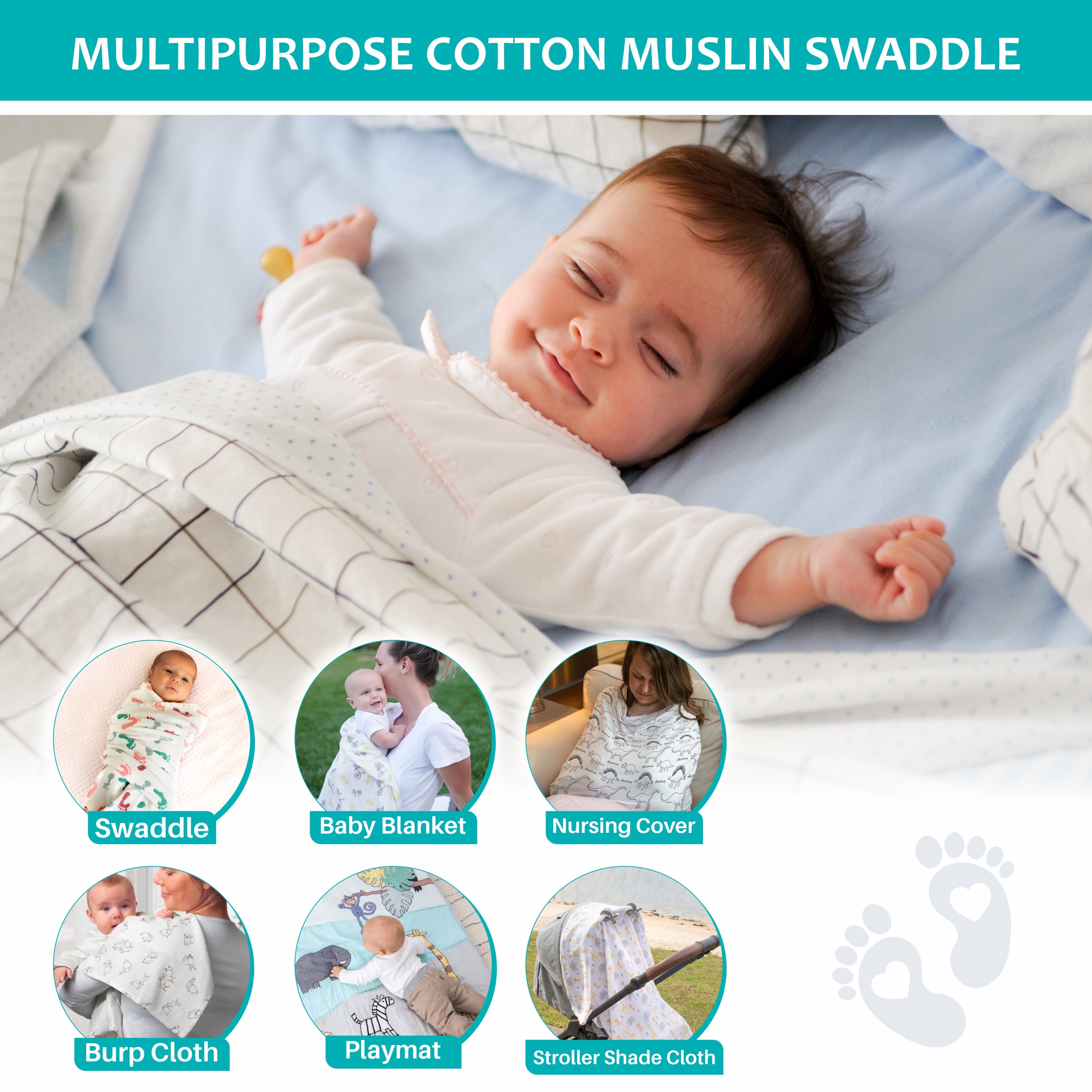 Motherly Muslin Baby Swaddle Wrap Burping Cloth for Newborn Baby, Malmal Baby Swaddle Wrap, Dreamy Wrap Cozy Swaddle, Breathable Soft Receiving Blanket for Newborn Boys & Girls Infant Gift (Pack of 2) - MOTHERLY