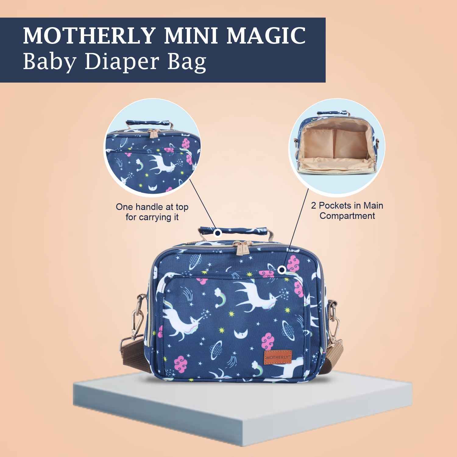 Motherly Mini Diaper Bag for Mothers for Travel | Small Maternity Handbag for Newborn Baby | Mothers Travelling Bag | Multiple Pockets Water Resistant Baby Bag I Hospital Bag for Moms (Unicorn Blue)