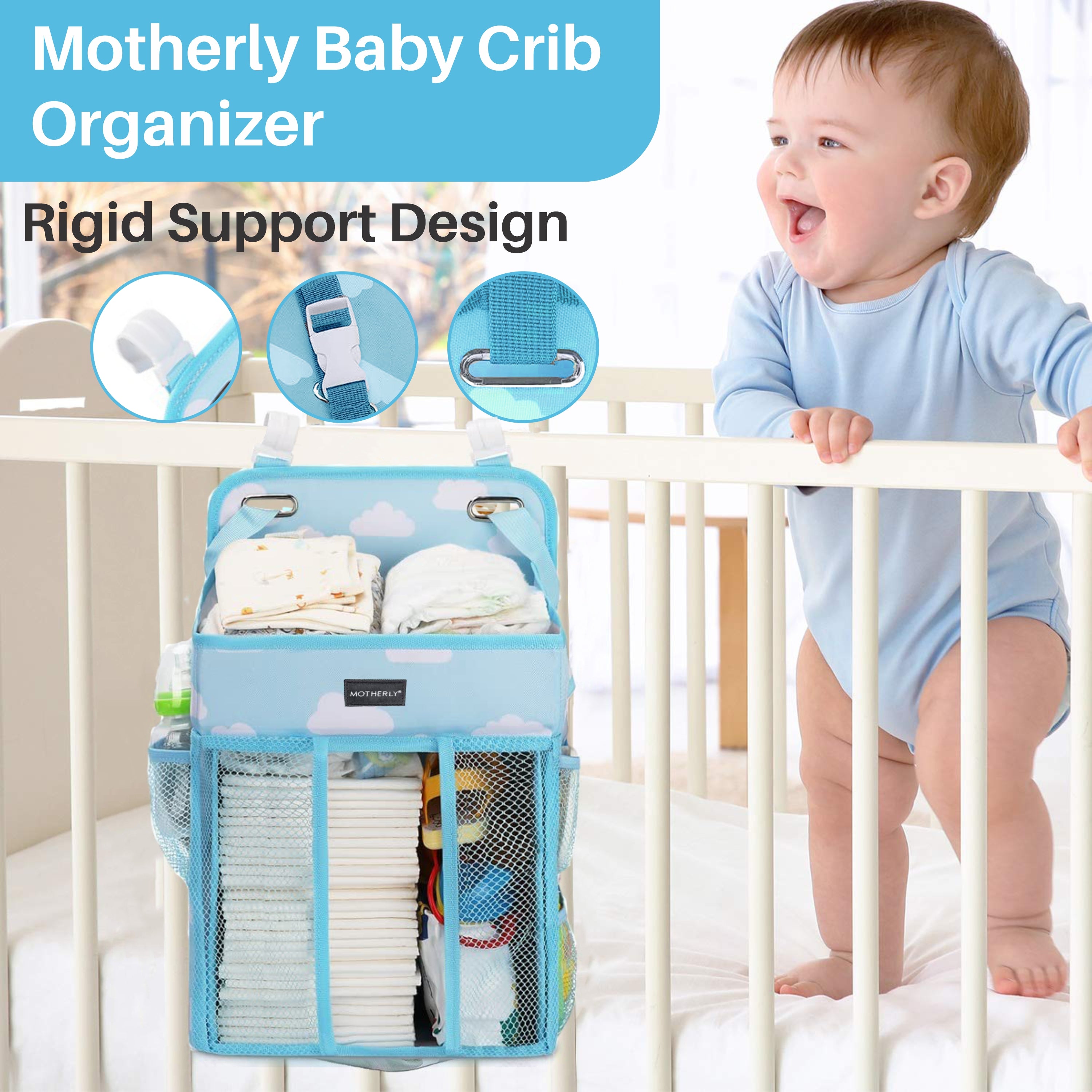 Motherly Baby Crib Organizer Hanging Diaper Storage Detachable Multiple Pockets Stackable Nursery Essentials - MOTHERLY