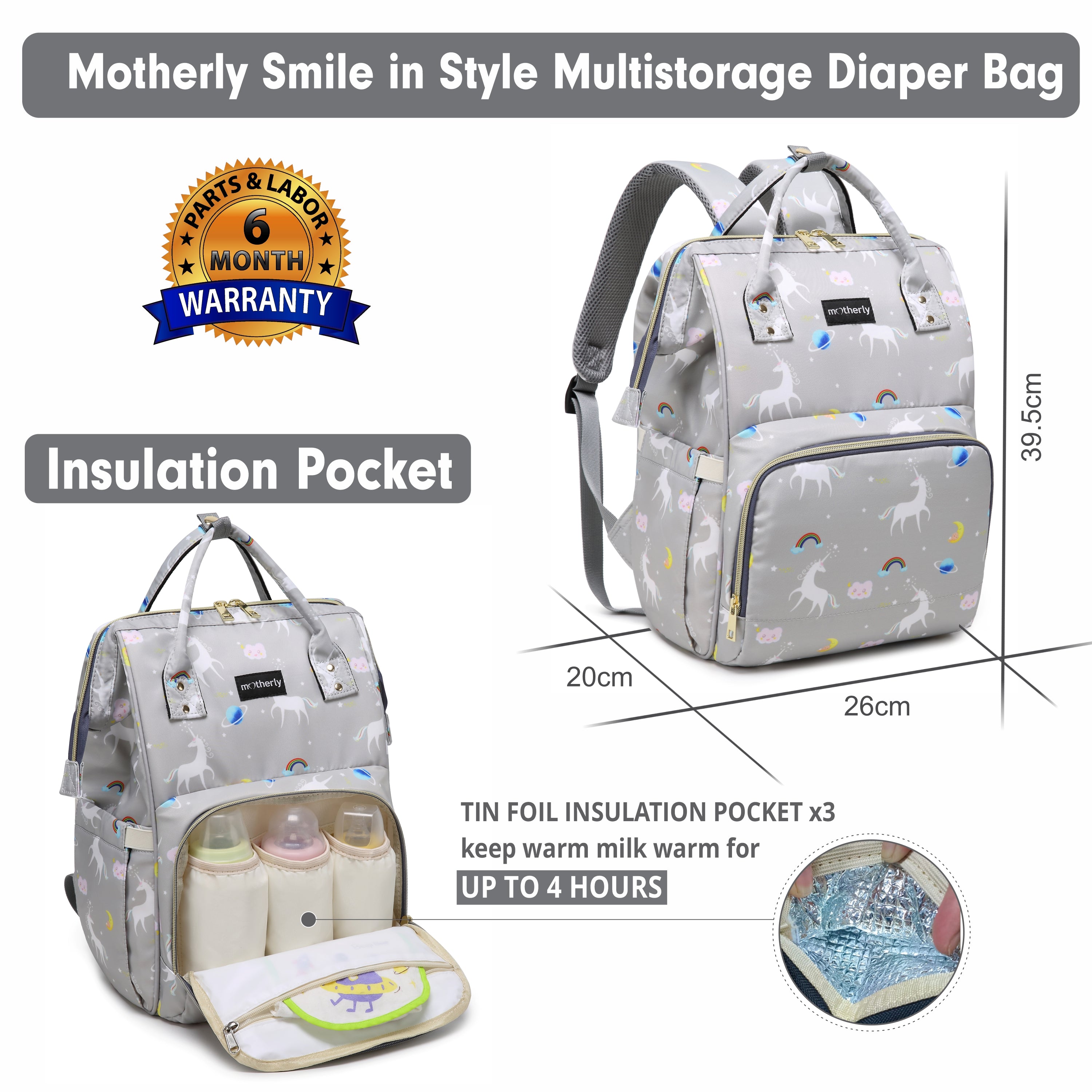 Motherly Elegant Diaper Bag for Moms – Water-Resistant Maternity & Travel Bag with Multiple Pockets & Warranty