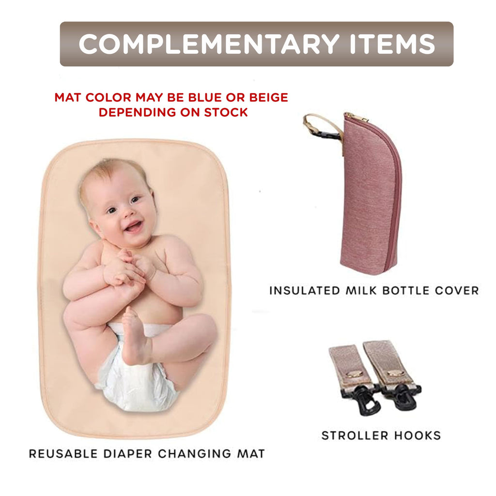 Motherly Crown Diaper Bag for Moms – Water-Resistant Travel & Maternity Bag with Mat, Bottle Cover & Stroller Hooks