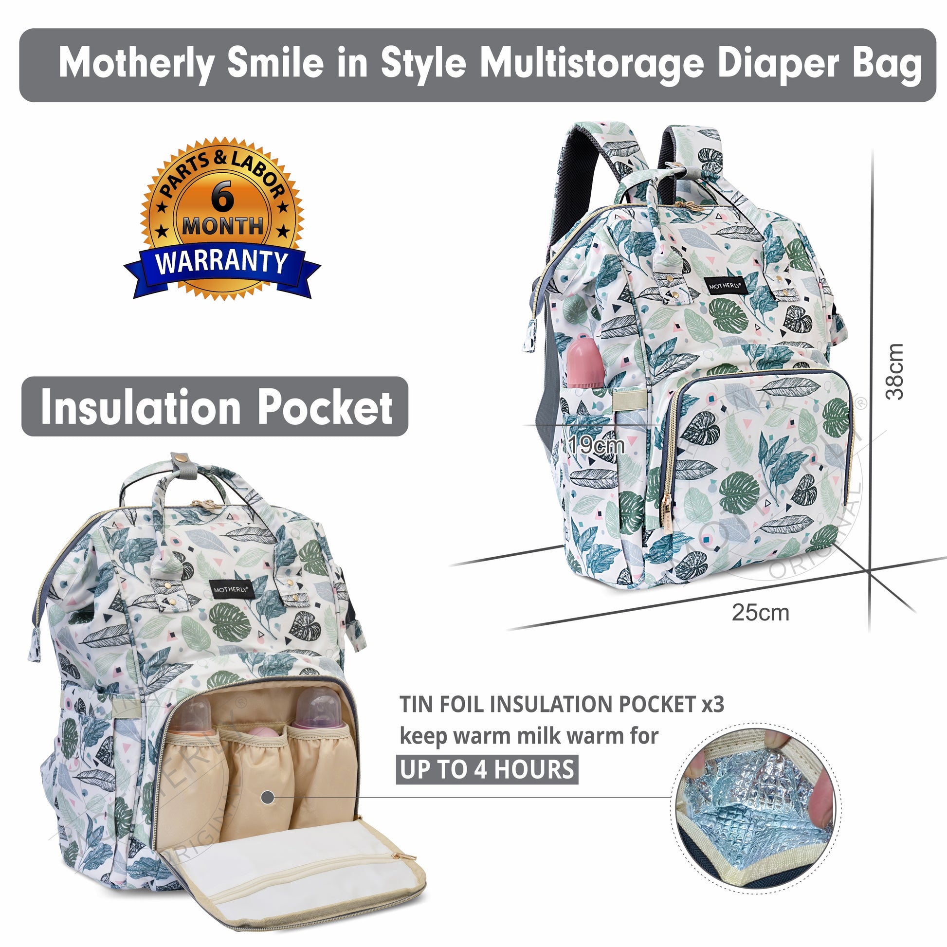 Motherly Elegant Diaper Bag for Mothers for Travel, Maternity Bag for Newborn Baby, Mothers Travelling Bag, Multipocket Water Resistant Baby Bag, Hospital Bag for Moms with Warranty