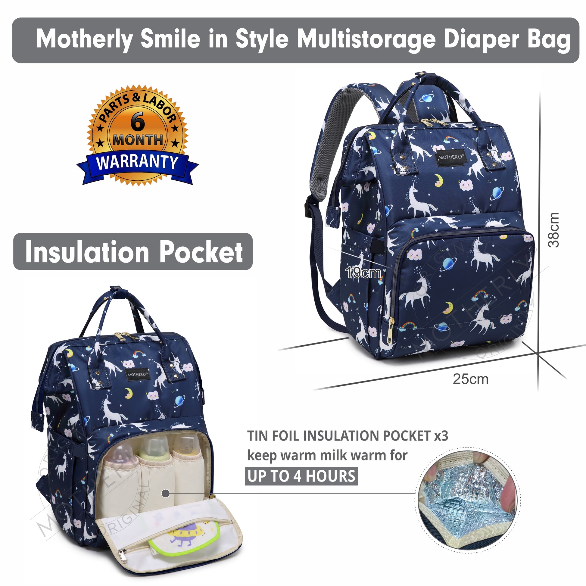 Motherly Elegant Diaper Bag for Mothers for Travel, Maternity Bag for Newborn Baby, Mothers Travelling Bag, Multipocket Water Resistant Baby Bag, Hospital Bag for Moms - MOTHERLY