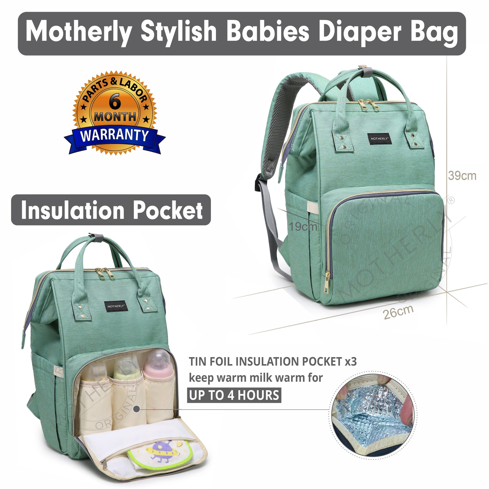 Motherly Crown Solid Color Diaper Backpack for Mothers, Maternity Bag for Newborn Baby, Mother Travelling Bag, Multiple Pocket Water Resistant Hospital Bag for moms with Warranty - MOTHERLY