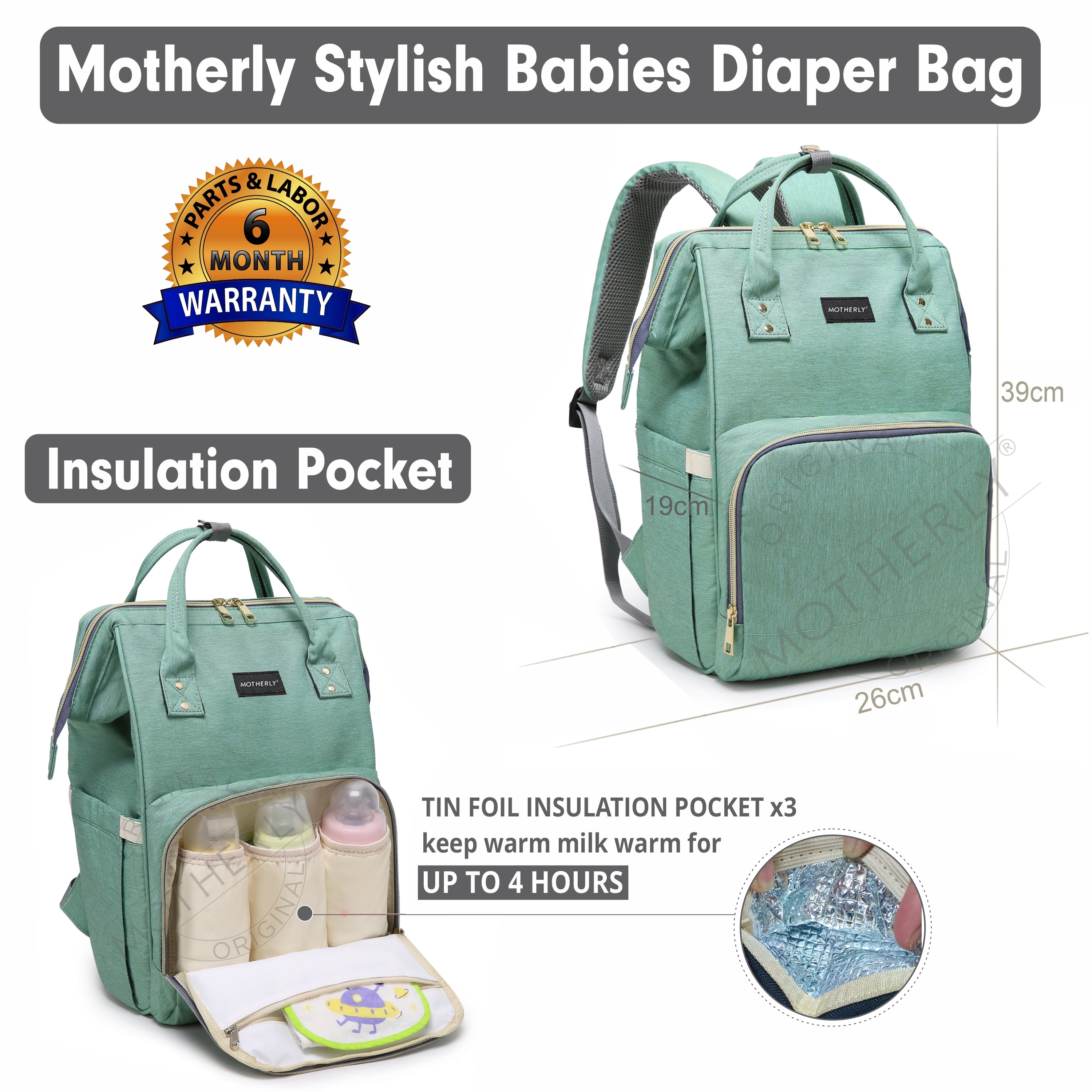 Motherly Crown Solid Color Diaper Backpack for Mothers, Maternity Bag for Newborn Baby, Mother Travelling Bag, Multiple Pocket Water Resistant Hospital Bag for moms with Warranty - MOTHERLY