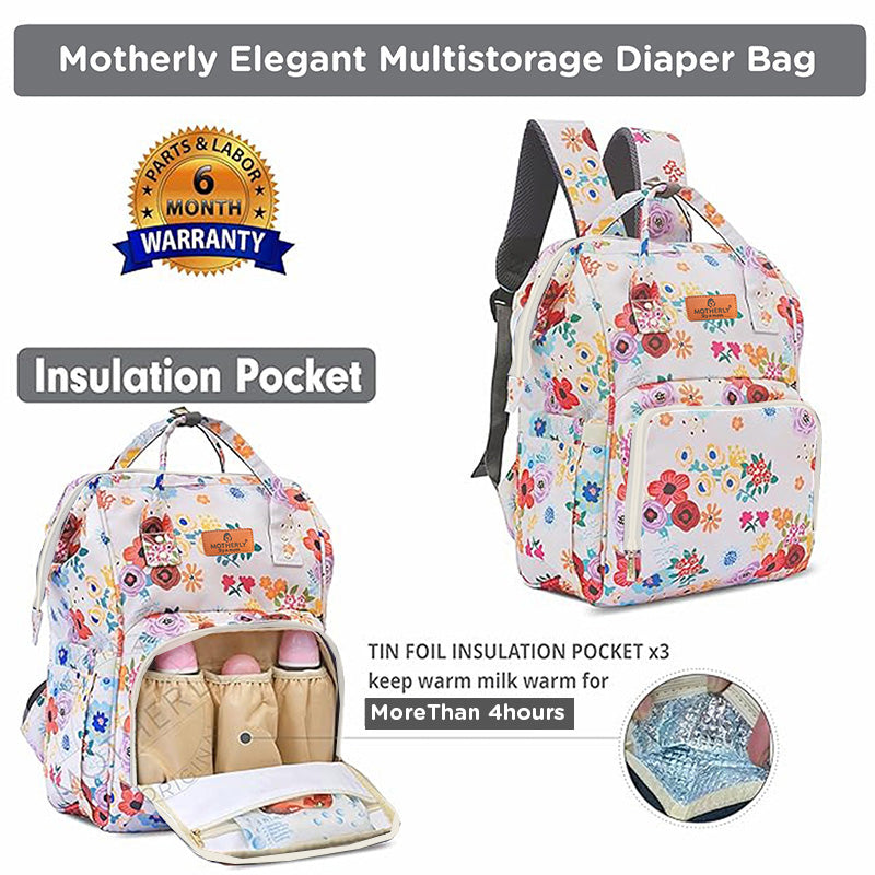Motherly Elegant Diaper Bag for Moms – Water-Resistant Maternity & Travel Bag with Multiple Pockets & Warranty