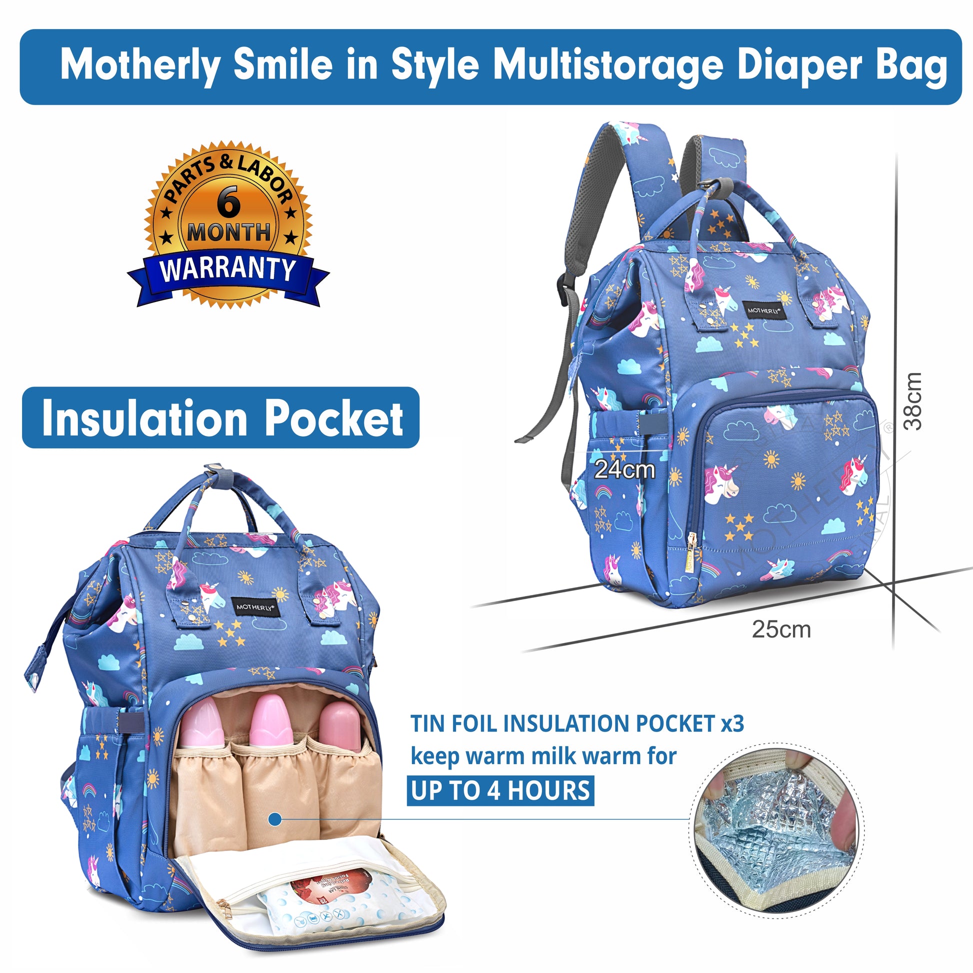 Motherly Elegant Diaper Bag for Mothers for Travel, Maternity Bag for Newborn Baby, Mothers Travelling Bag, Multipocket Water Resistant Baby Bag, Hospital Bag for Moms with Warranty - MOTHERLY