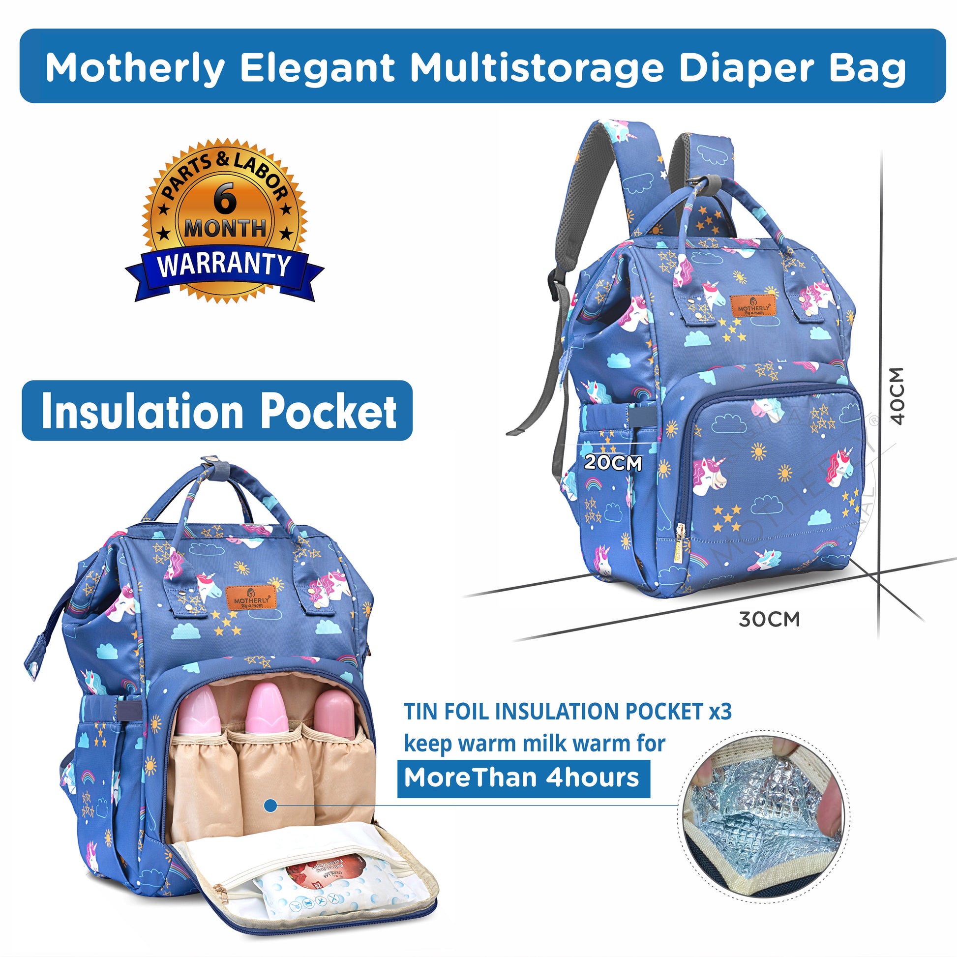 Motherly Elegant Diaper Bag for Moms – Water-Resistant Maternity & Travel Bag with Multiple Pockets & Warranty