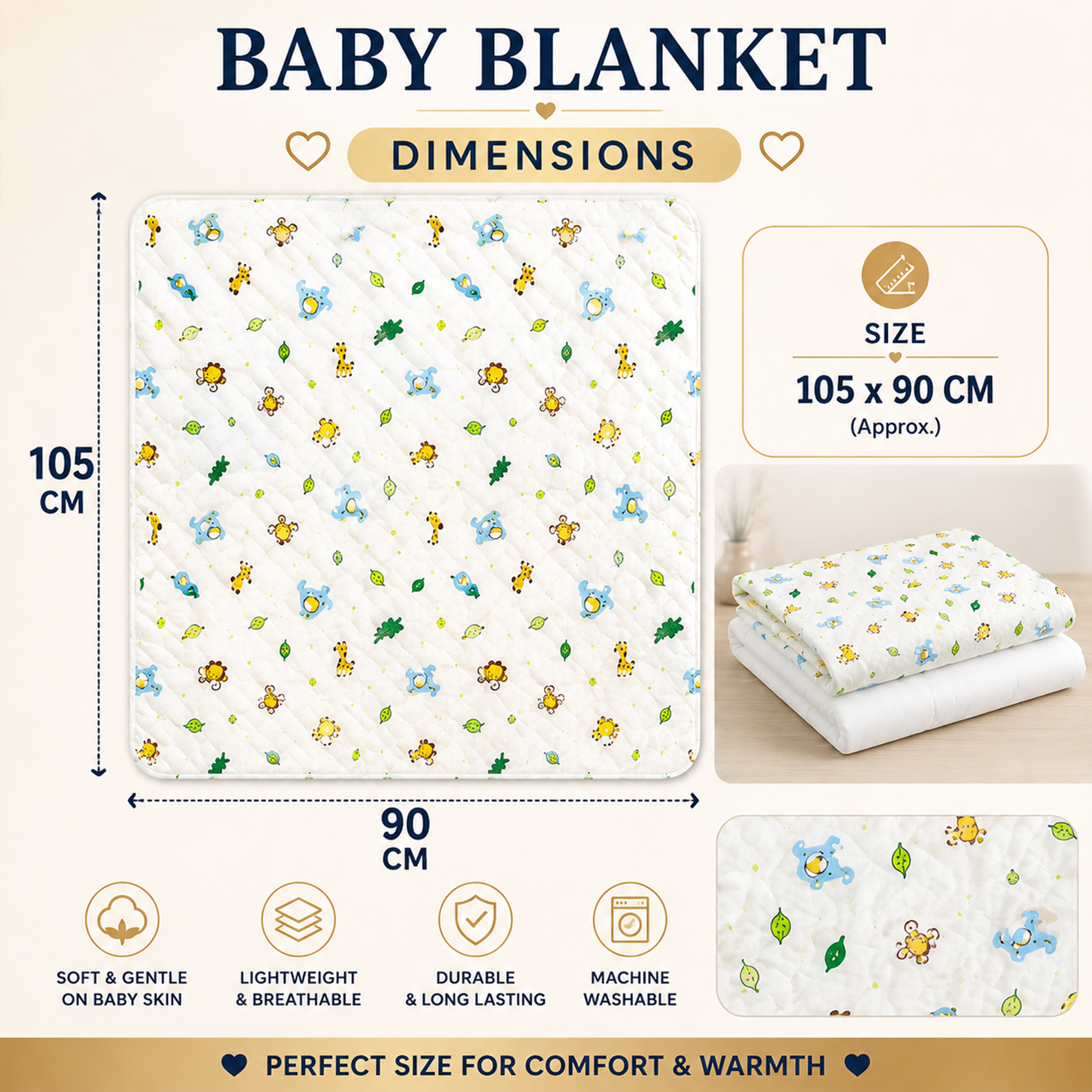 Motherly 5-Layer Winter Blanket for Newborns & Toddlers – Animal & Car Print (0–24 Months, 105x90 cm)