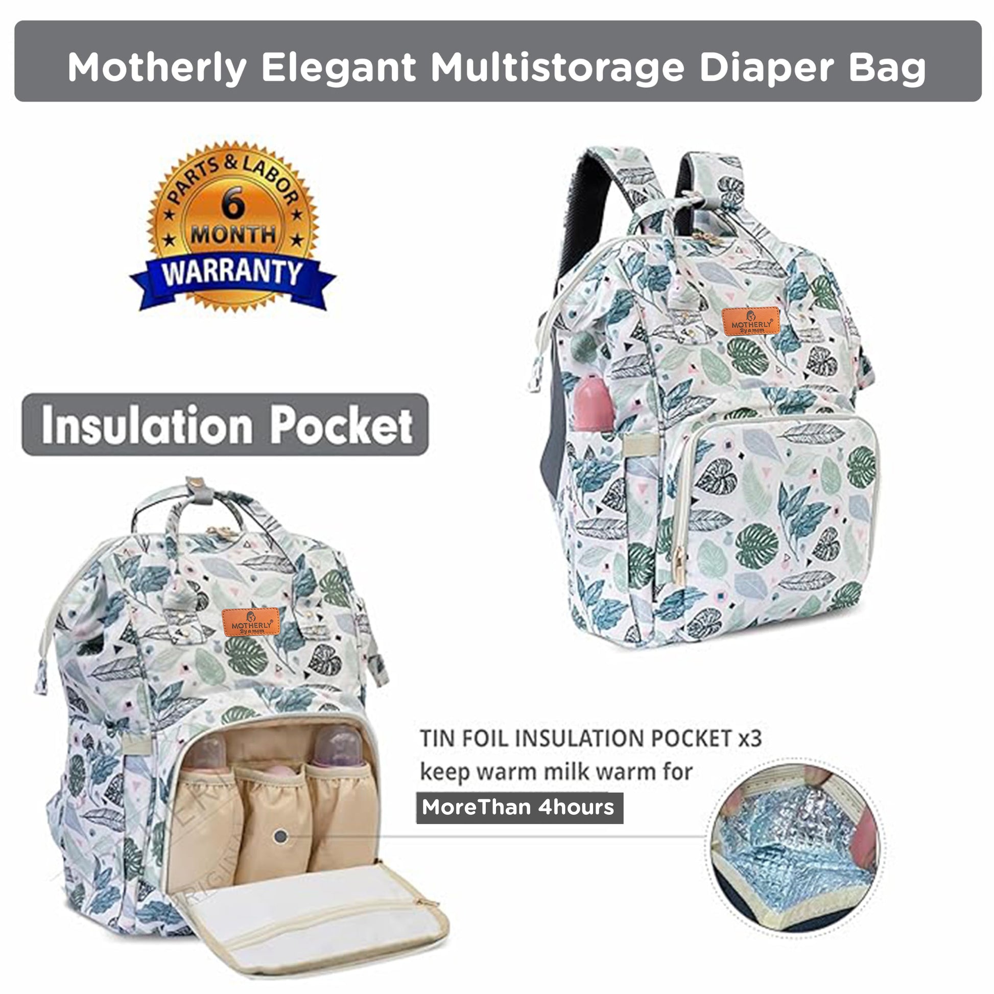 Motherly Elegant Diaper Bag for Moms – Water-Resistant Maternity & Travel Bag with Multiple Pockets & Warranty