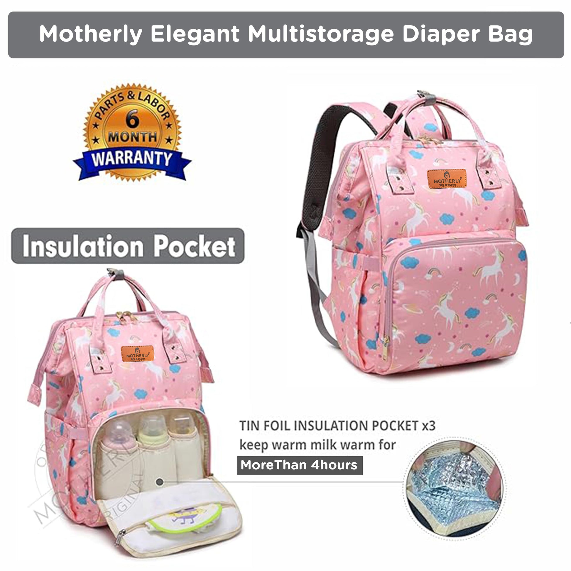 Motherly Elegant Diaper Bag for Moms – Water-Resistant Maternity & Travel Bag with Multiple Pockets & Warranty