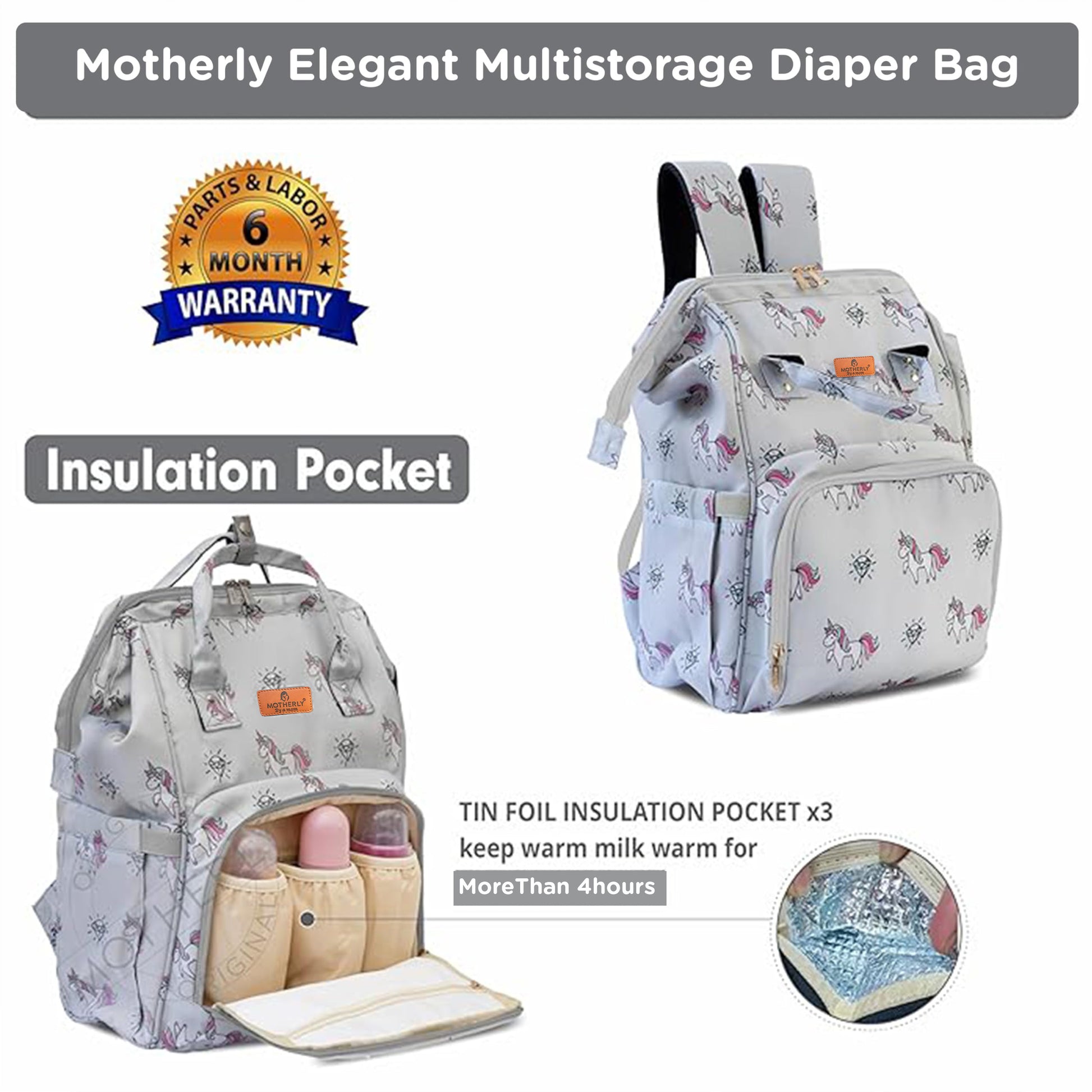 Motherly Elegant Diaper Bag for Moms – Water-Resistant Maternity & Travel Bag with Multiple Pockets & Warranty