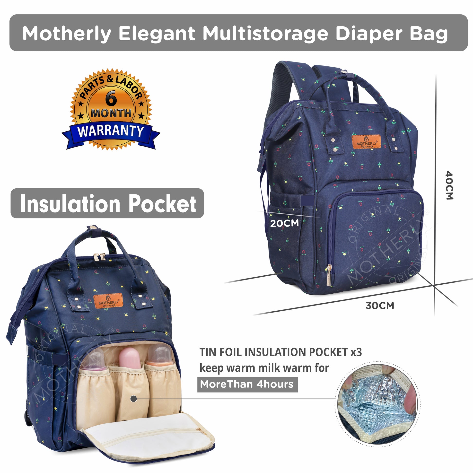 Motherly Elegant Diaper Bag for Moms – Water-Resistant Maternity & Travel Bag with Multiple Pockets & Warranty