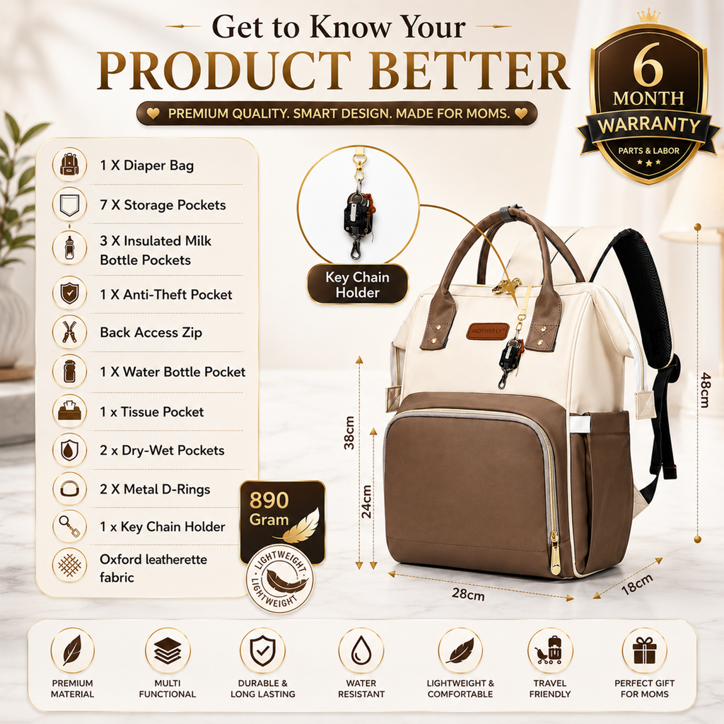 Motherly Envy Diaper Bag for Moms – Spacious, Waterproof Travel & Maternity Bag with Accessories