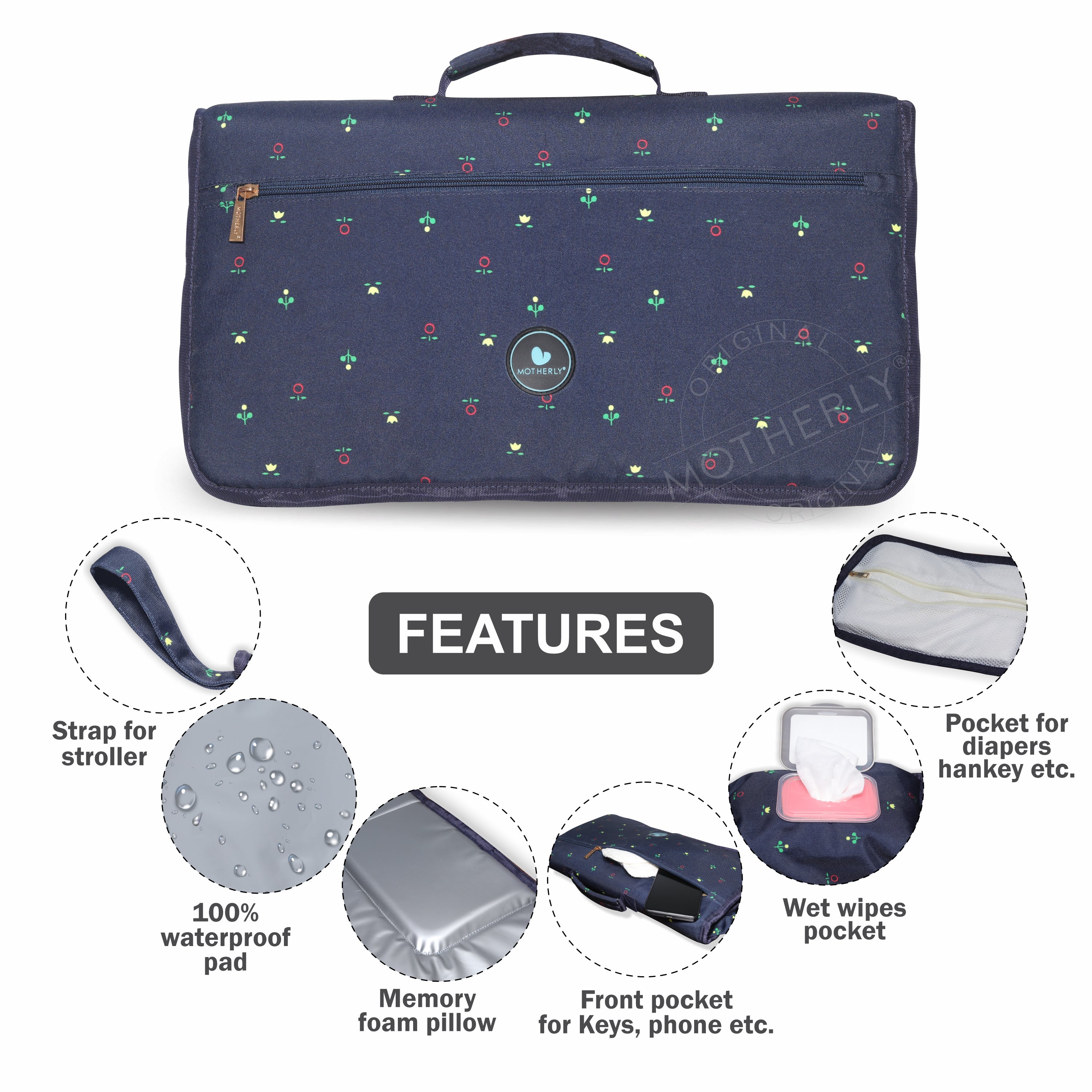 Motherly Portable Diaper Changing Mat for Newborn baby, Leakage Proof Diaper Changing Pad for Traveling with Advanced Features, One-Hand Foldable Massage Mat, Baby Shower Gift - MOTHERLY