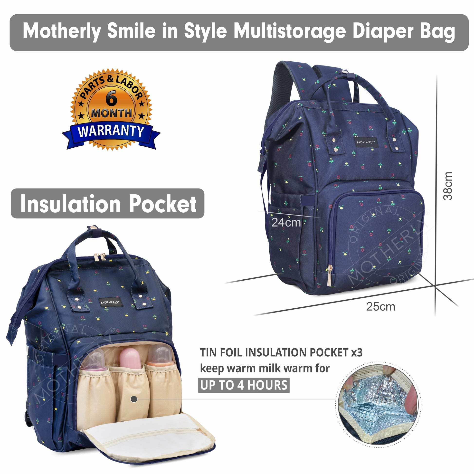 Motherly Elegant Diaper Bag for Mothers for Travel, Maternity Bag for Newborn Baby, Mothers Travelling Bag, Multipocket Water Resistant Baby Bag, Hospital Bag for Moms with Warranty - MOTHERLY