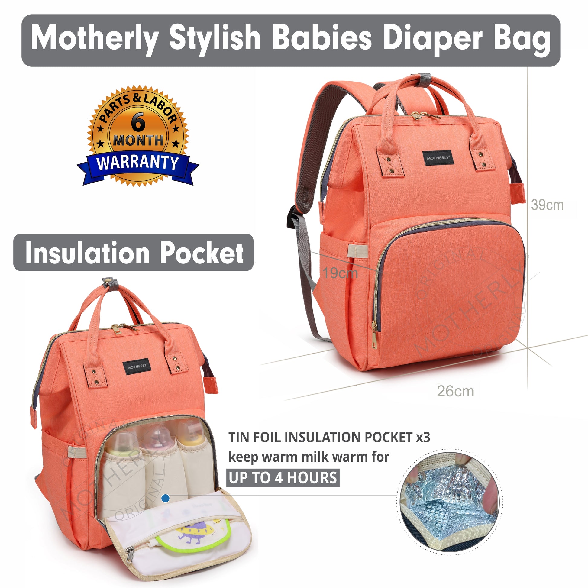 Motherly Crown Solid Color Diaper Backpack for Mothers, Maternity Bag for Newborn Baby, Mother Travelling Bag, Multiple Pocket Water Resistant Hospital Bag for moms with Warranty - MOTHERLY