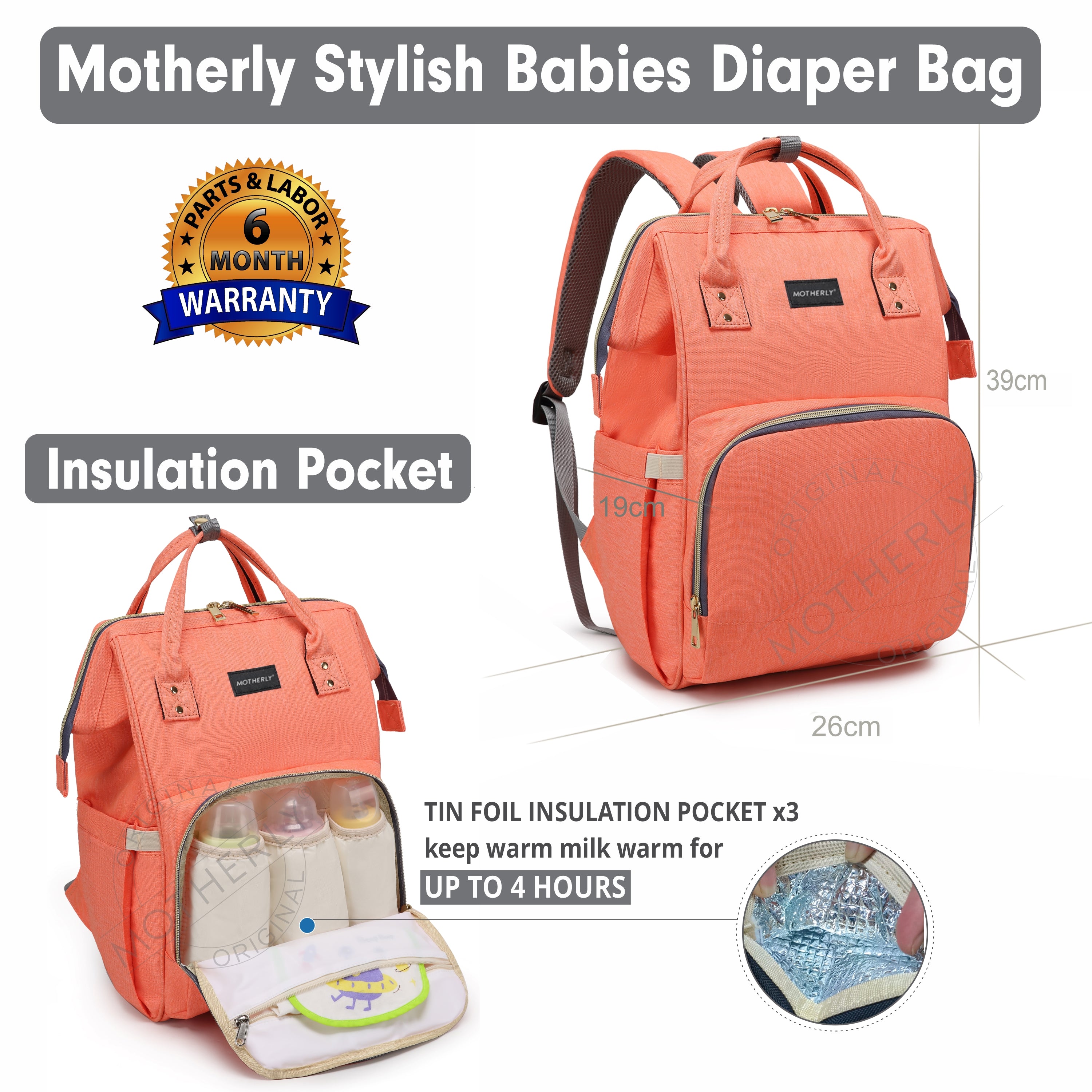 Motherly Crown Solid Color Diaper Backpack for Mothers, Maternity Bag for Newborn Baby, Mother Travelling Bag, Multiple Pocket Water Resistant Hospital Bag for moms with Warranty - MOTHERLY