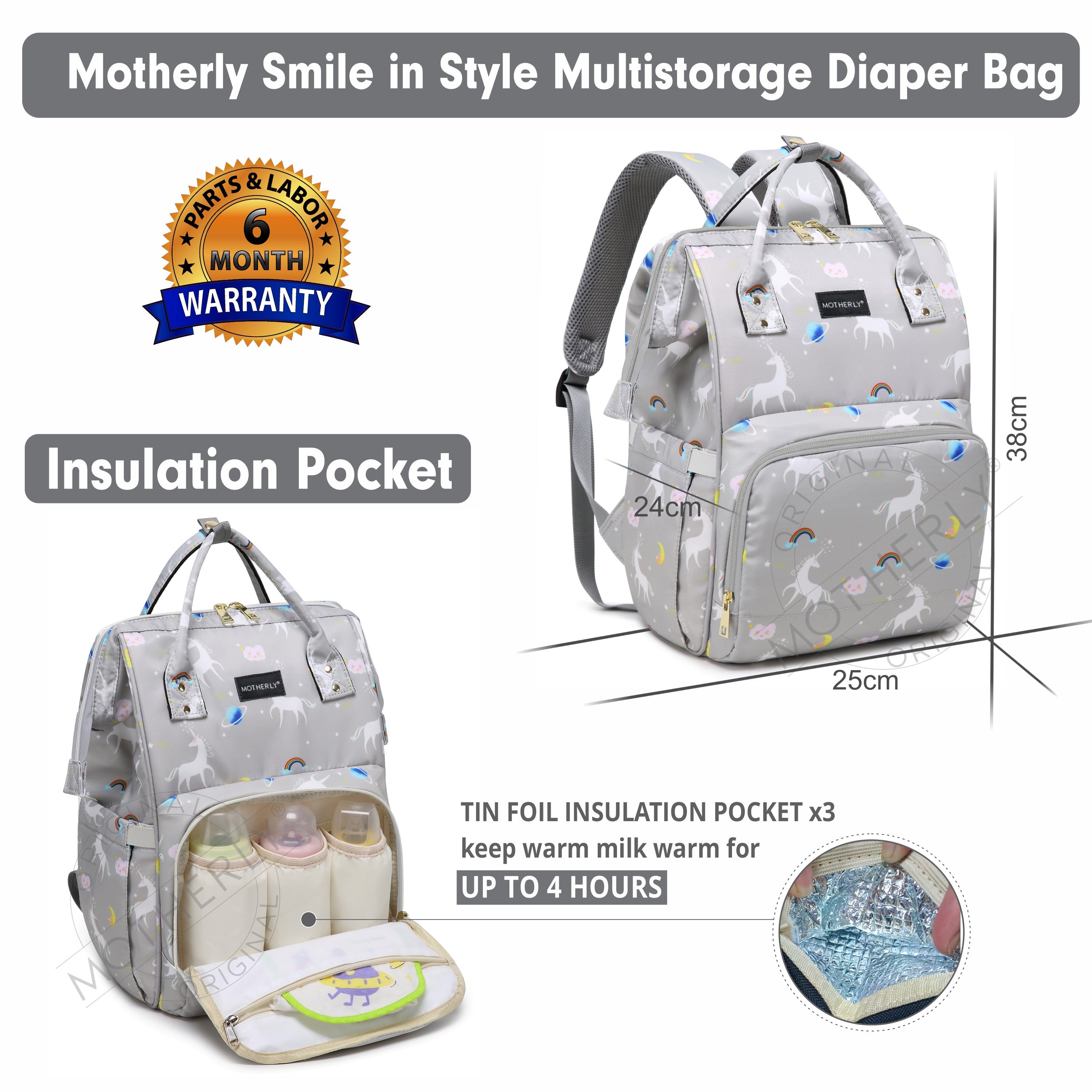 Motherly Elegant Diaper Bag for Mothers for Travel, Maternity Bag for Newborn Baby, Mothers Travelling Bag, Multipocket Water Resistant Baby Bag, Hospital Bag for Moms with Warranty - MOTHERLY