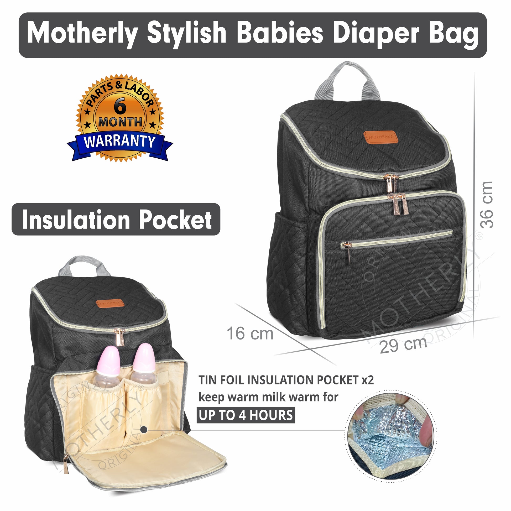 Diaper Quilted Diaper Bag for Mothers for Travel with Changing Mat - Spacious Diaper Bags for Mom | Baby Bag with Multi-Pocket Design | Maternity Bags for Mother and Baby - MOTHERLY