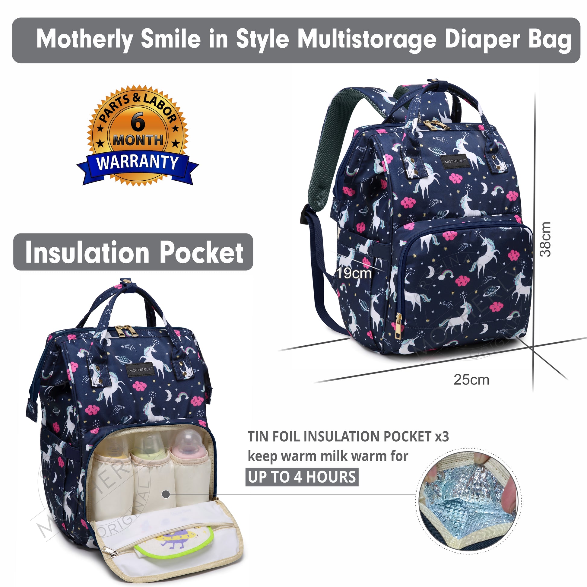 Motherly Elegant Diaper Bag for Mothers for Travel, Maternity Bag for Newborn Baby, Mothers Travelling Bag, Multipocket Water Resistant Baby Bag, Hospital Bag for Moms with Warranty - MOTHERLY