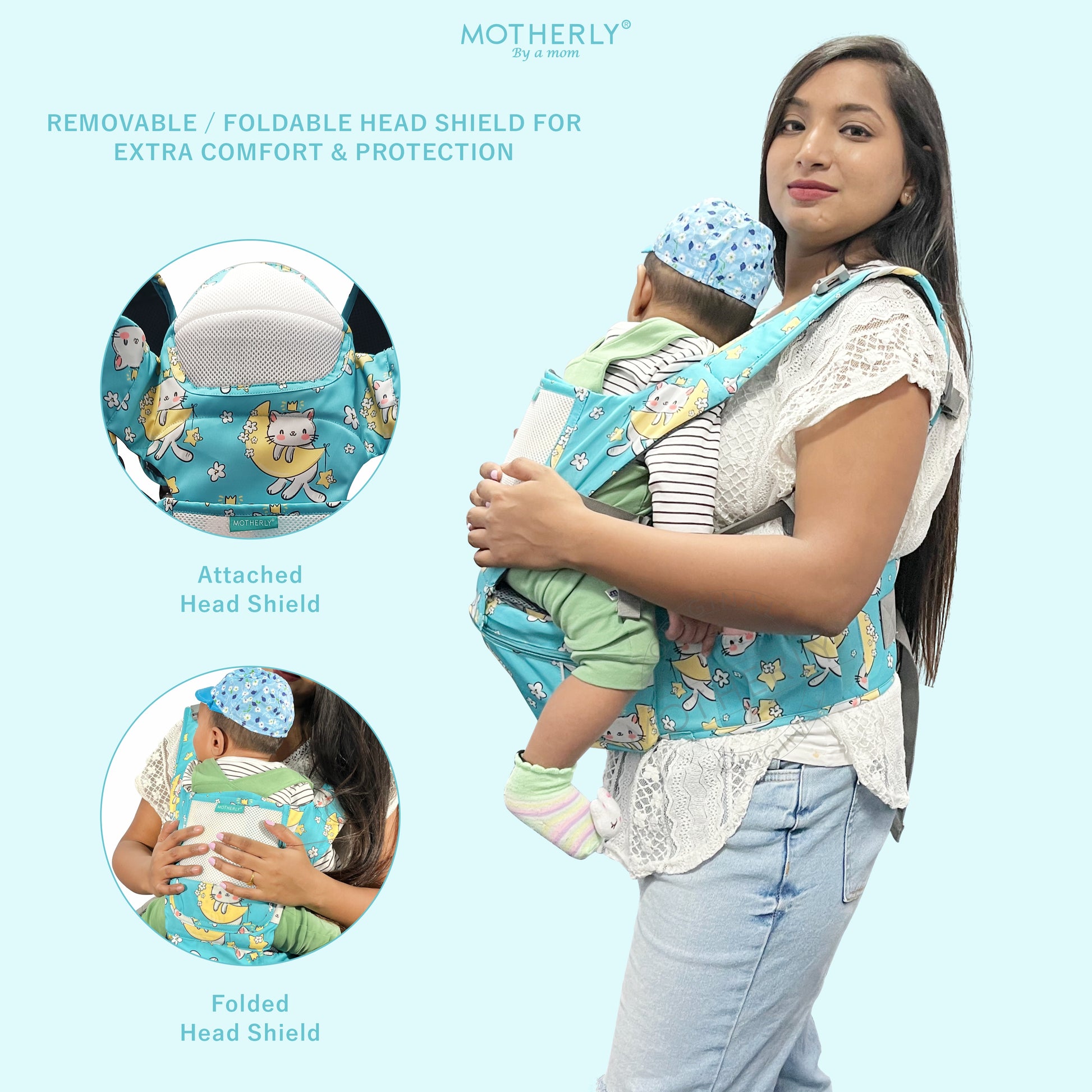 Motherly Baby Carrier for 0 to 3 Year Baby – Adjustable Hands Free 6-in-1 Baby Carrier with Detachable Hip Seat | baby carrier for new born |  Toddler Carrier with Head Support & Buckle Strap for Hiking & Everyday Use - MOTHERLY