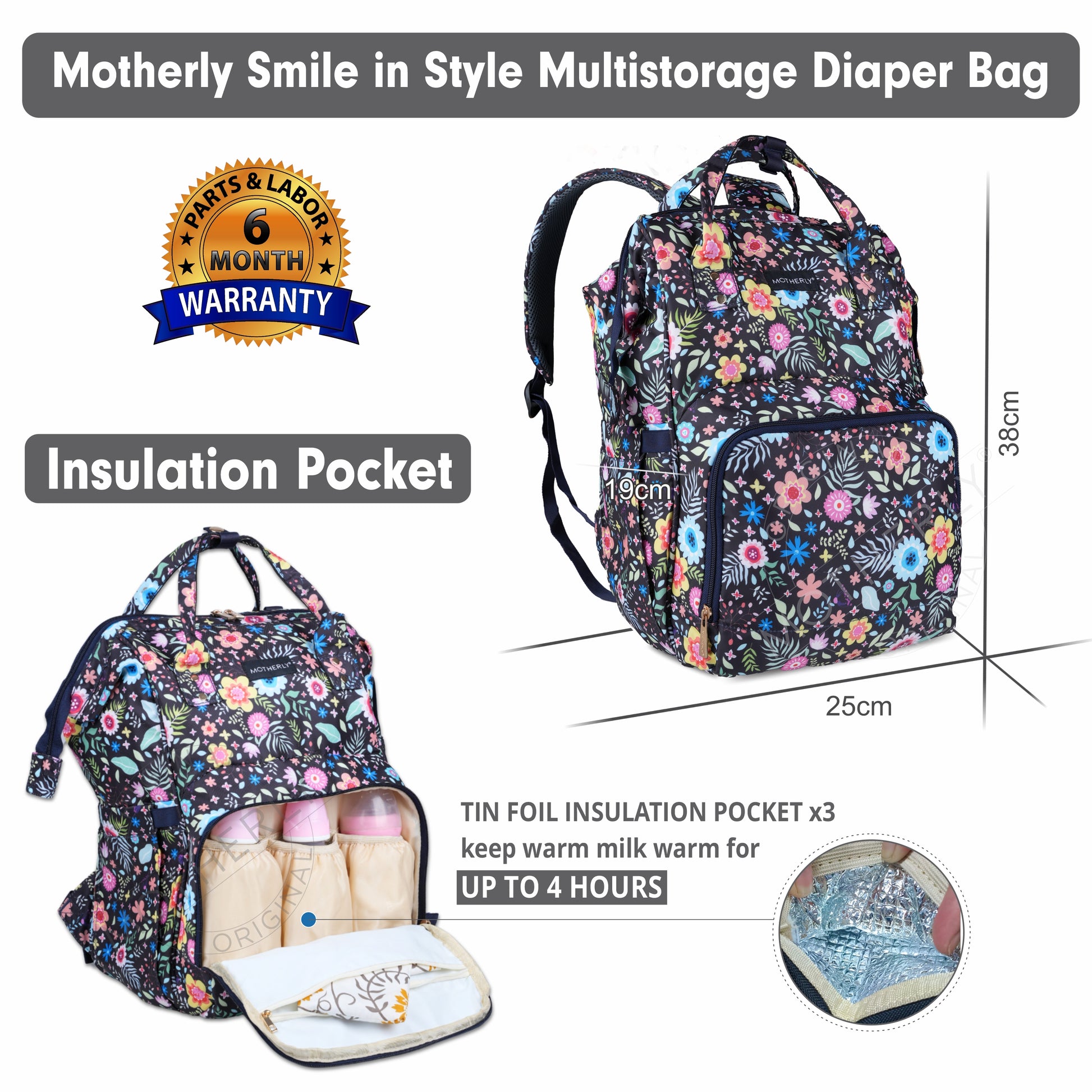Motherly Elegant Diaper Bag for Mothers for Travel, Maternity Bag for Newborn Baby, Mothers Travelling Bag, Multipocket Water Resistant Baby Bag, Hospital Bag for Moms with Warranty