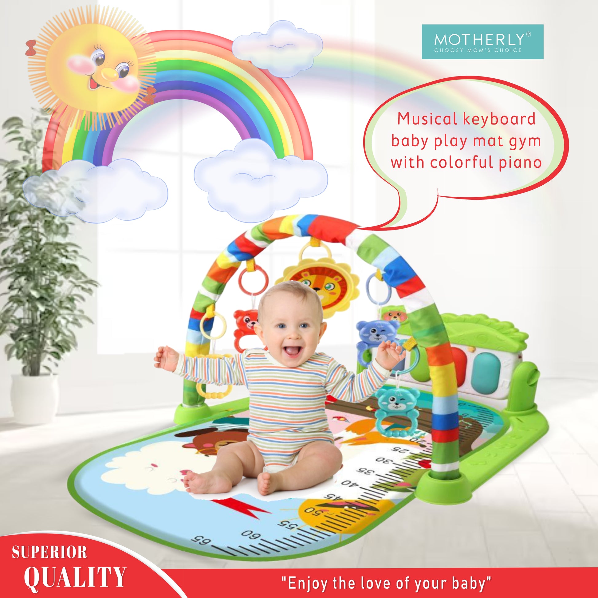 Motherly Musical Keyboard Baby Play Mat Gym with Colorful Piano and Fitness Rack - MOTHERLY