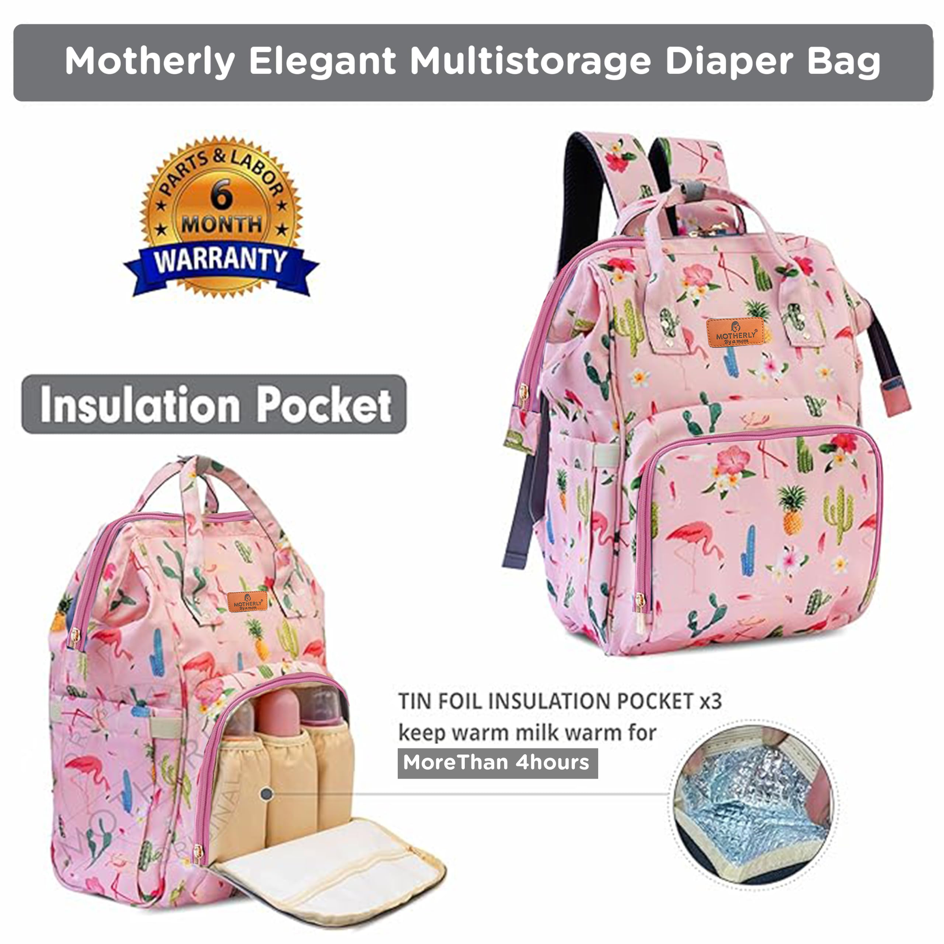 Motherly Elegant Diaper Bag for Moms – Water-Resistant Maternity & Travel Bag with Multiple Pockets & Warranty