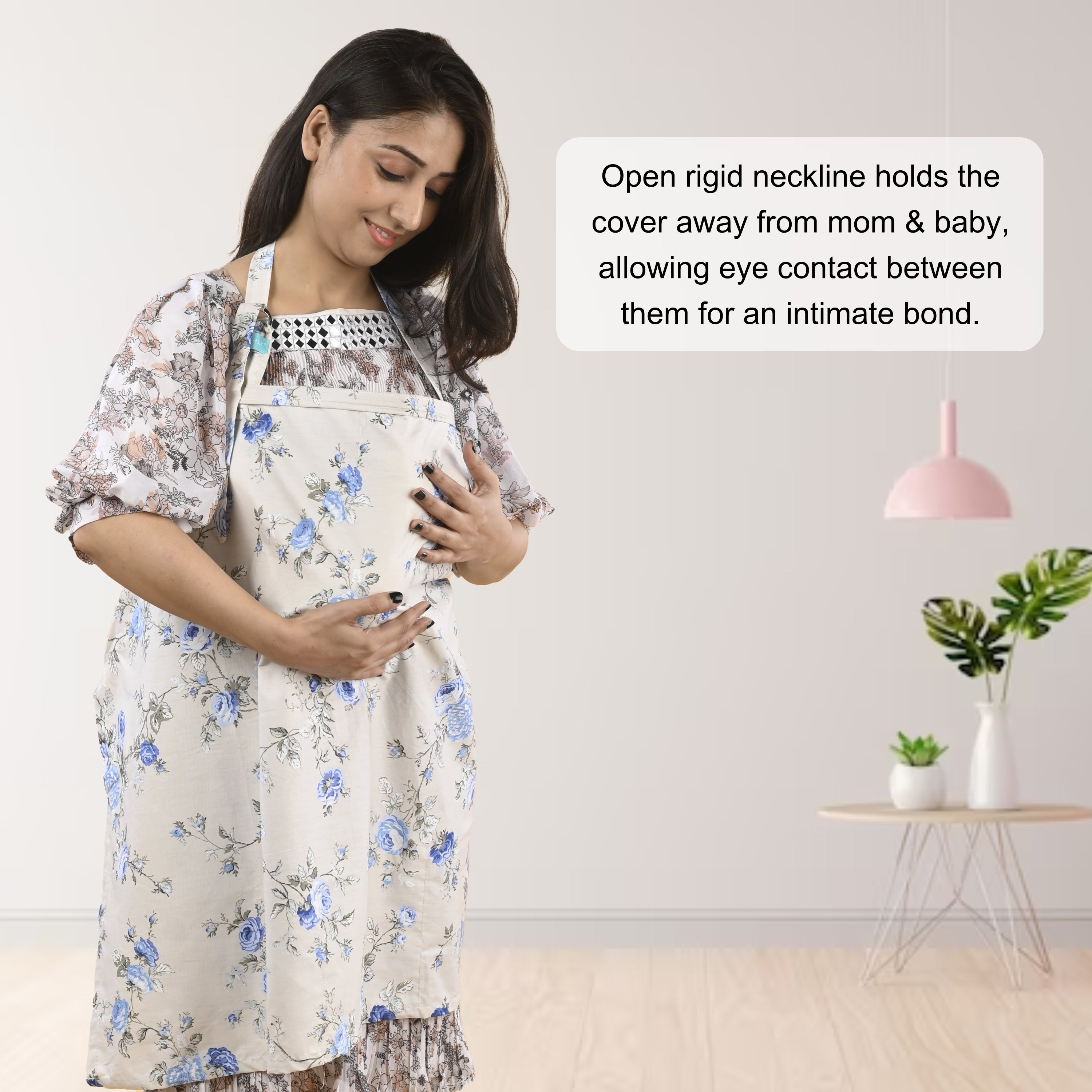 Care Cave Nursing Scarf -Blue Grey Flower - MOTHERLY