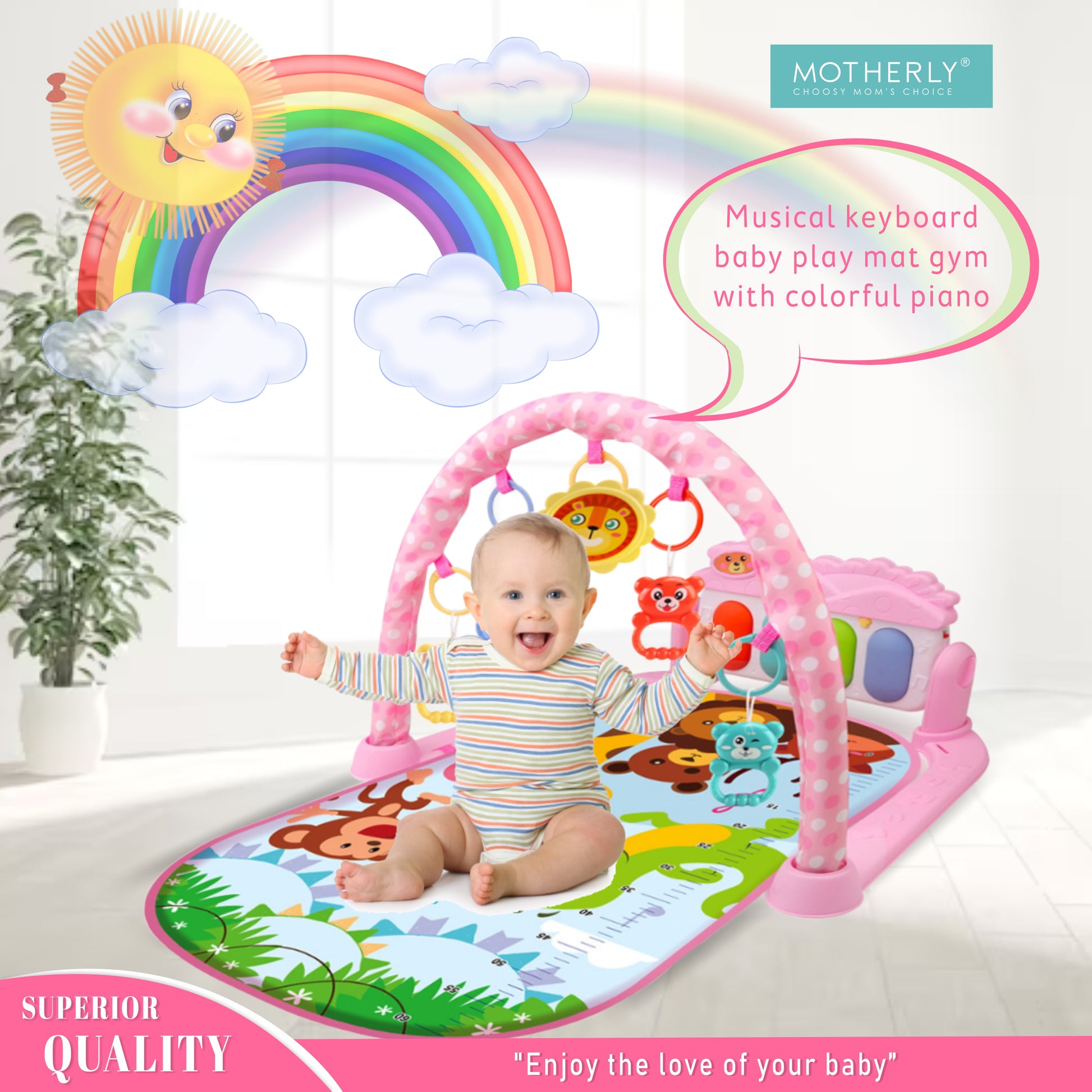 Motherly Musical Keyboard Baby Play Mat Gym with Colorful Piano and Fitness Rack - MOTHERLY