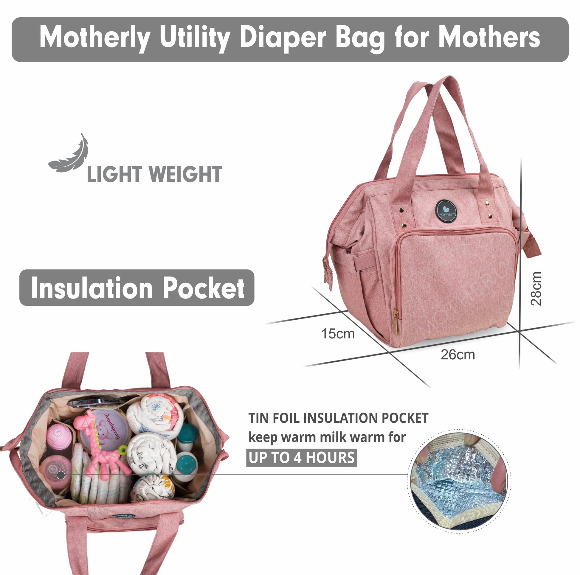 Motherly Mini Diaper Bag for Mothers | Small Diaper handbag for mom for travel - MOTHERLY