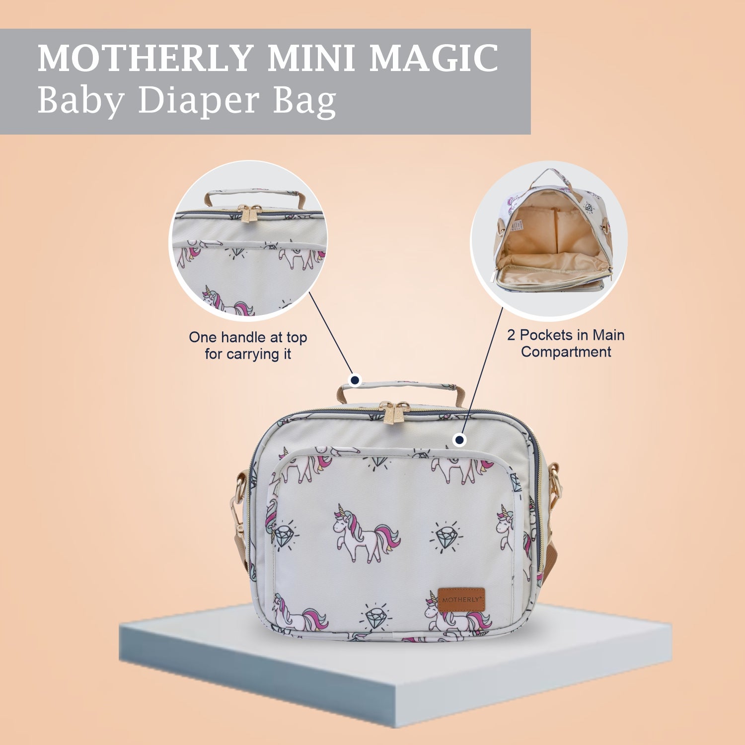 Motherly Mini Diaper Bag for Moms (Unicorn Blue) – Water-Resistant Travel & Maternity Handbag with Multiple Pockets