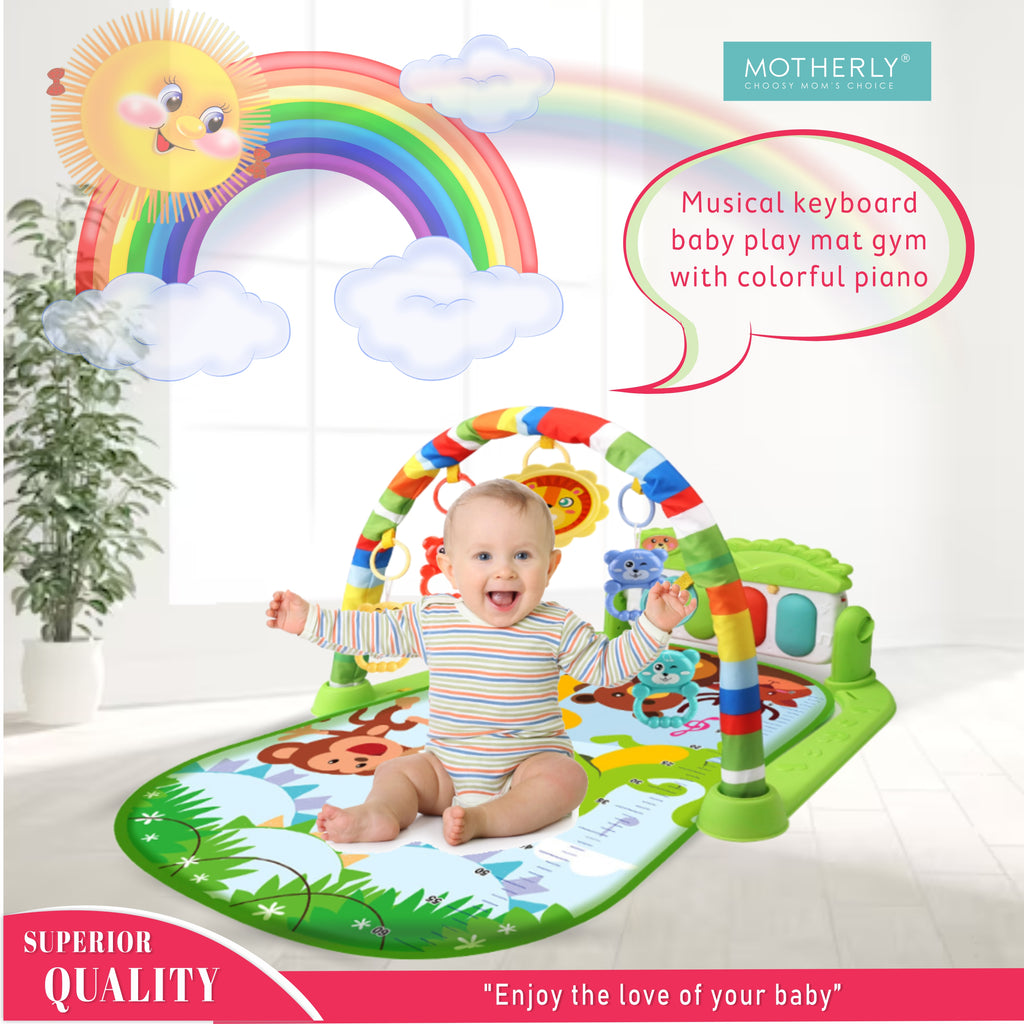 Motherly Musical Keyboard Baby Play Mat Gym with Colorful Piano and Fitness Rack - MOTHERLY