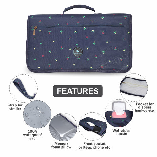 Motherly Portable Diaper Changing Mat for Newborn baby, Leakage Proof Diaper Changing Pad for Traveling with Advanced Features, One-Hand Foldable Massage Mat, Baby Shower Gift - MOTHERLY