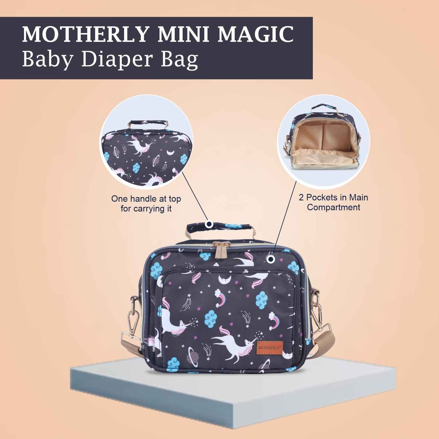 Motherly Mini Diaper Bag for Mothers for Travel | Small Maternity Handbag for Newborn Baby | Mothers Travelling Bag | Multiple Pockets Water Resistant Baby Bag I Hospital Bag for Moms (Unicorn Blue)